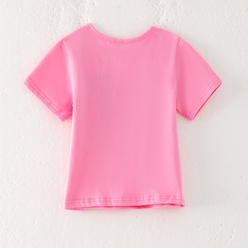 （In Stock）Girls Patriotic Print Pink Cotton Top