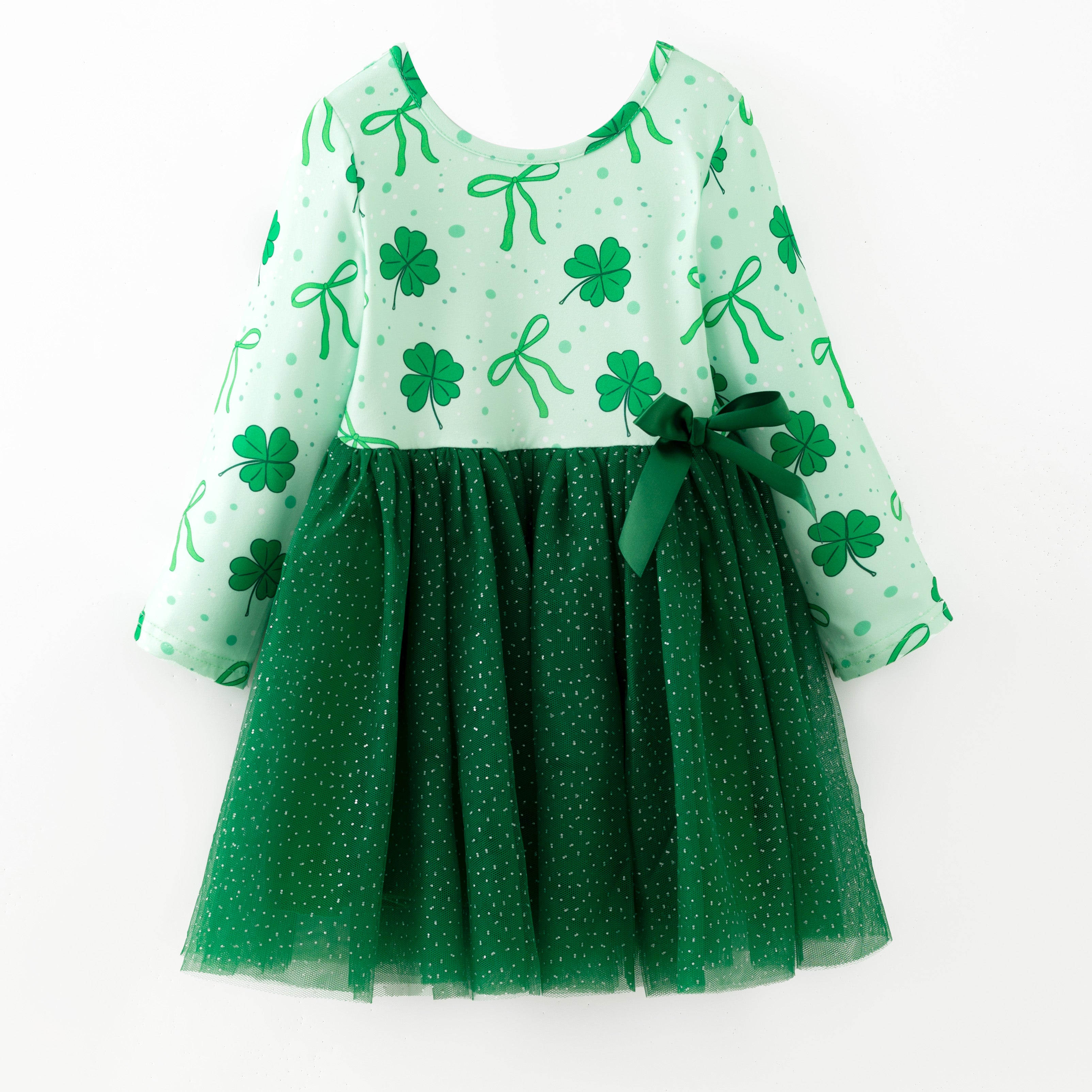 （In Stock）Girls St. Patrick's Day Shamrock Print Tulle Dress