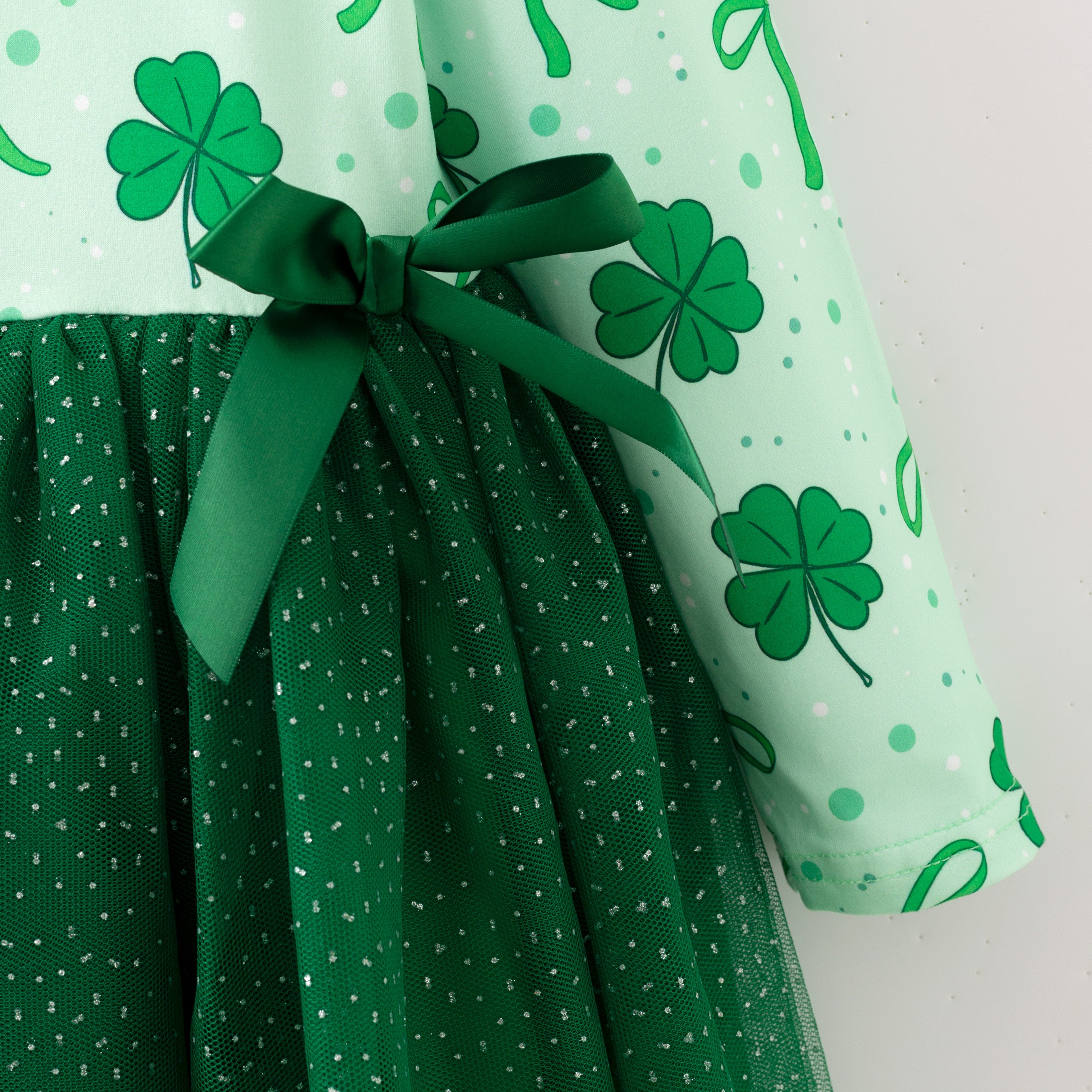 （In Stock）Girls St. Patrick's Day Shamrock Print Tulle Dress