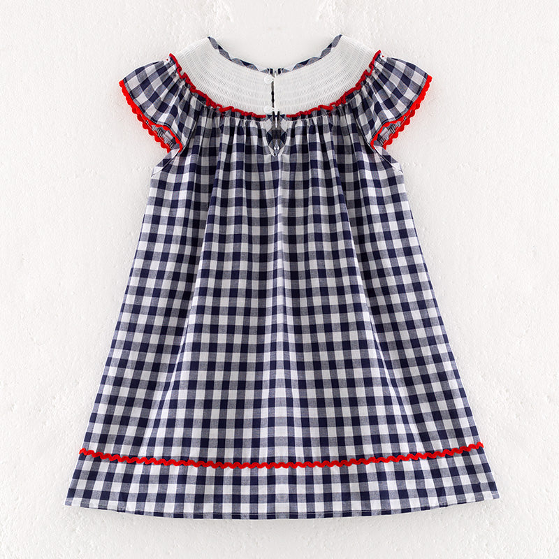 （In Stock）Girls Patriotic Embroidery Smocked Cotton Dress