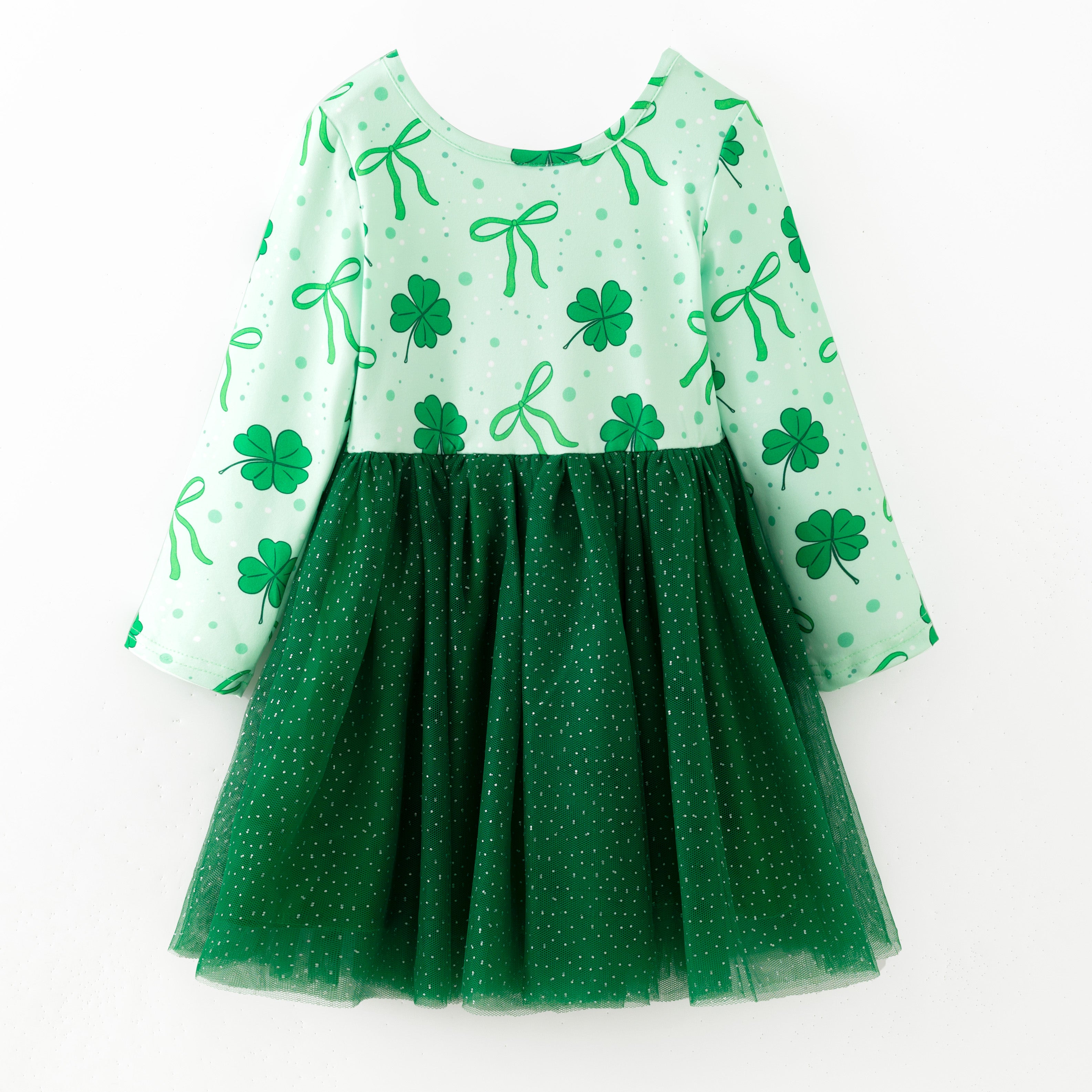 （In Stock）Girls St. Patrick's Day Shamrock Print Tulle Dress