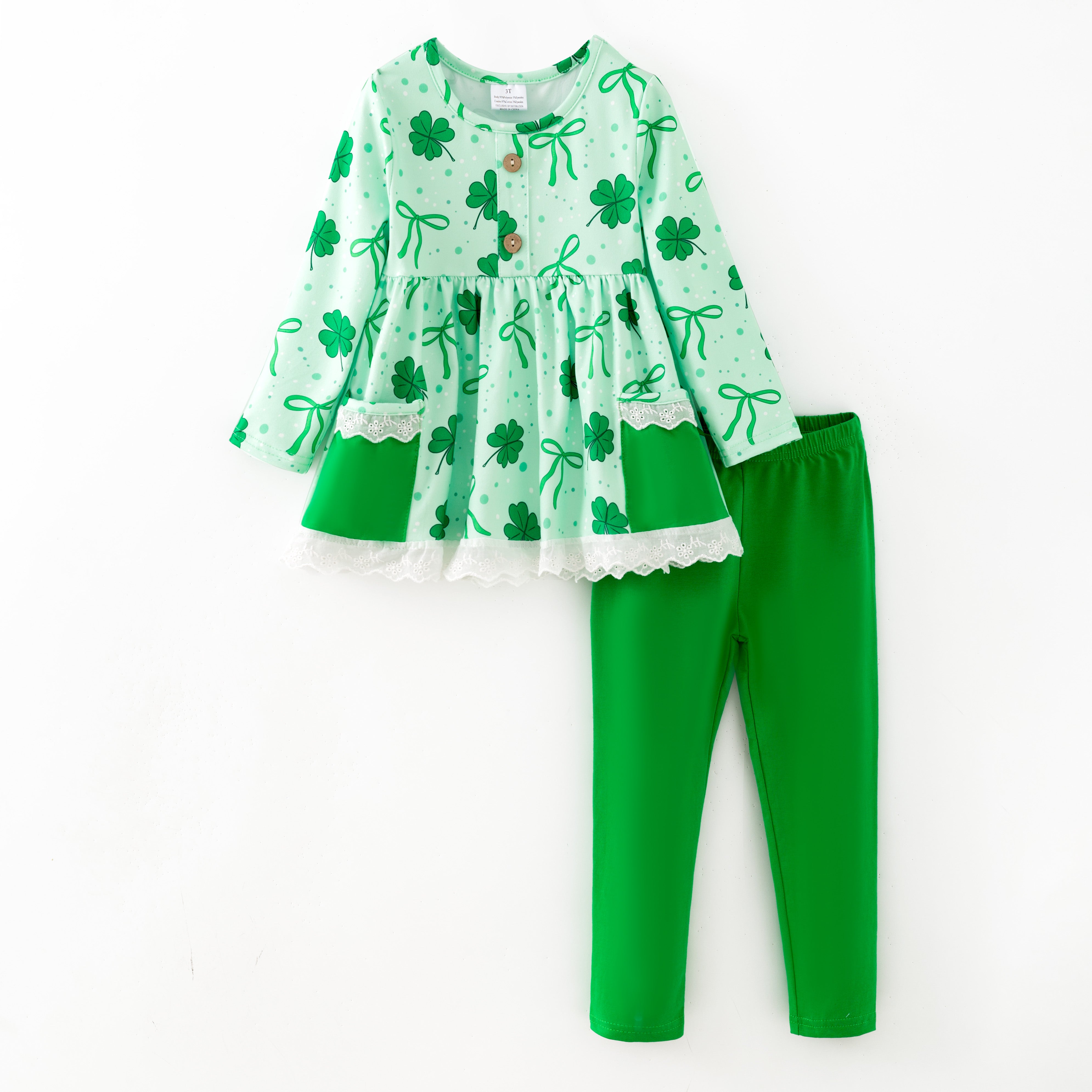 （In Stock）Girls St. Patrick's Day Shamrock Print Outfit Set