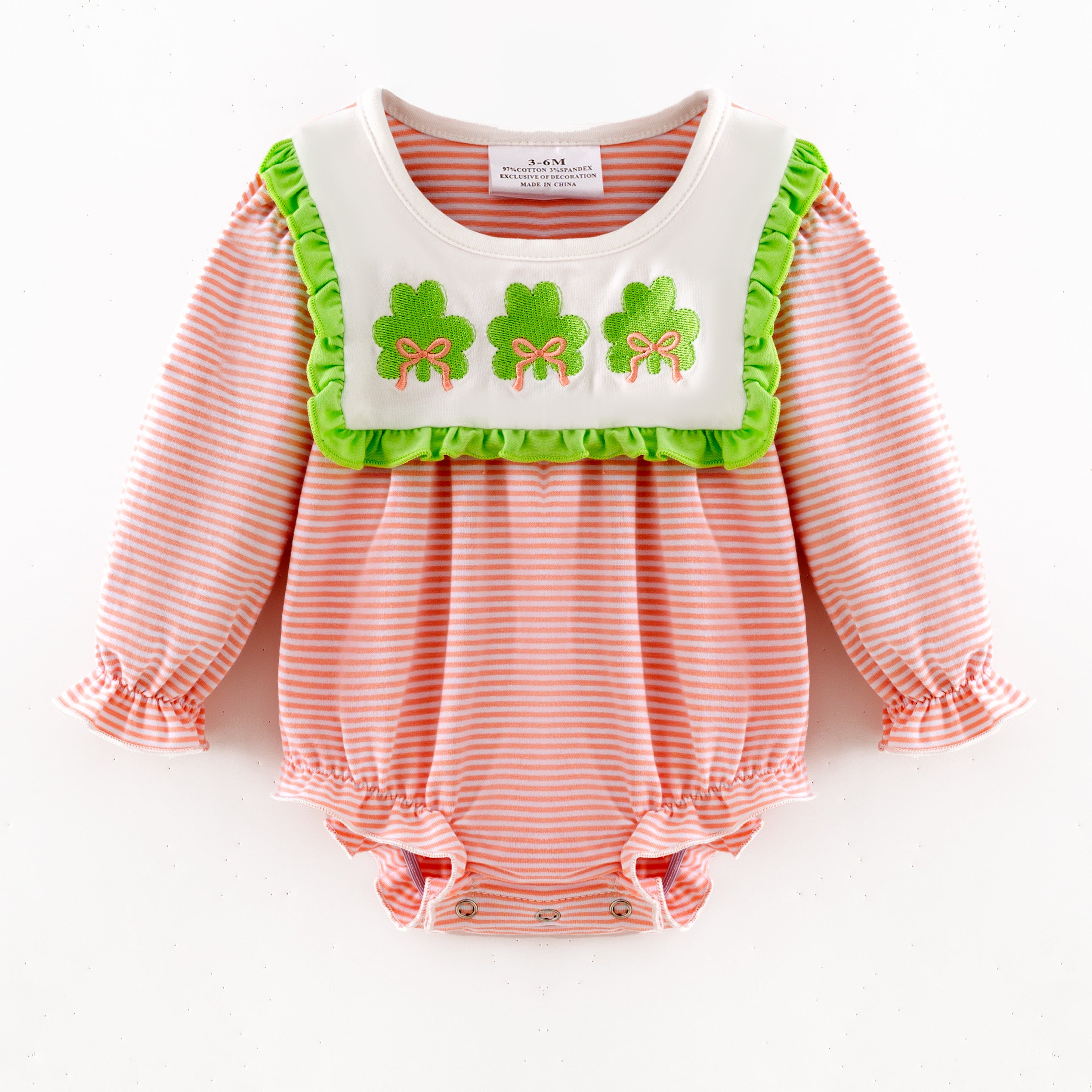 （In Stock）Toddler Girls St. Patrick's Day Shamrock Embroidery Cotton Romper