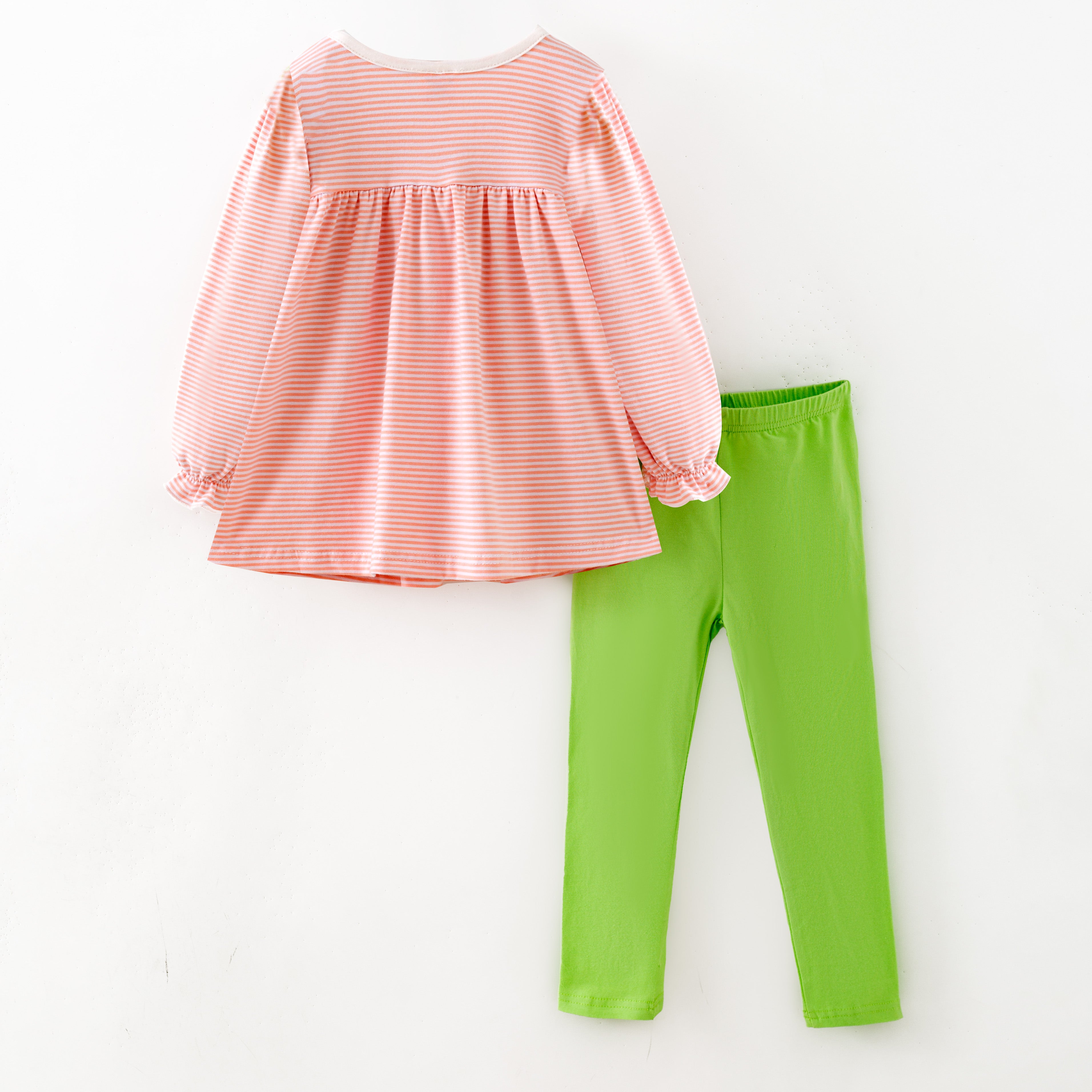 （In Stock）Girls St. Patrick's Day Shamrock Embroidery Cotton Outfit Set