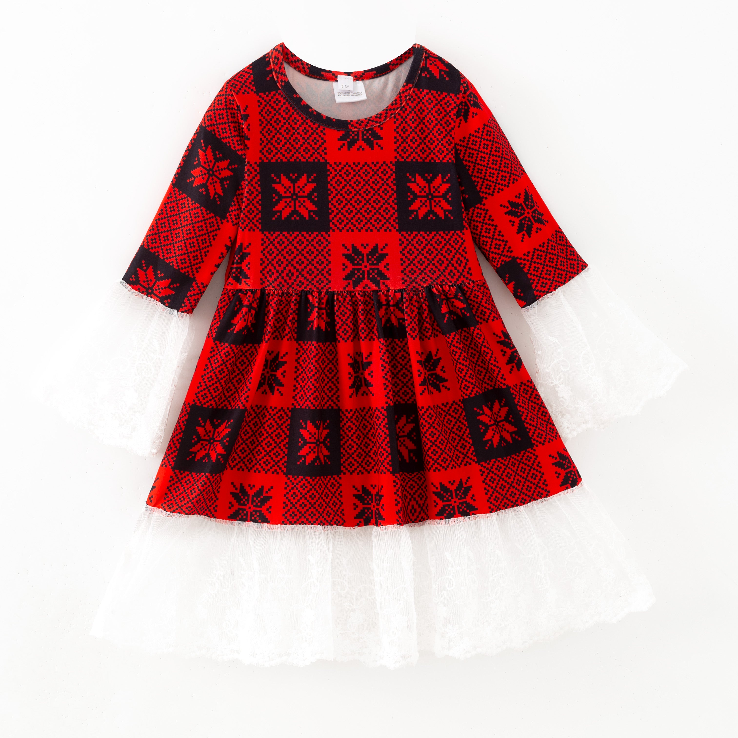（In Stock）Girls Christmas Print Ruffle Dress