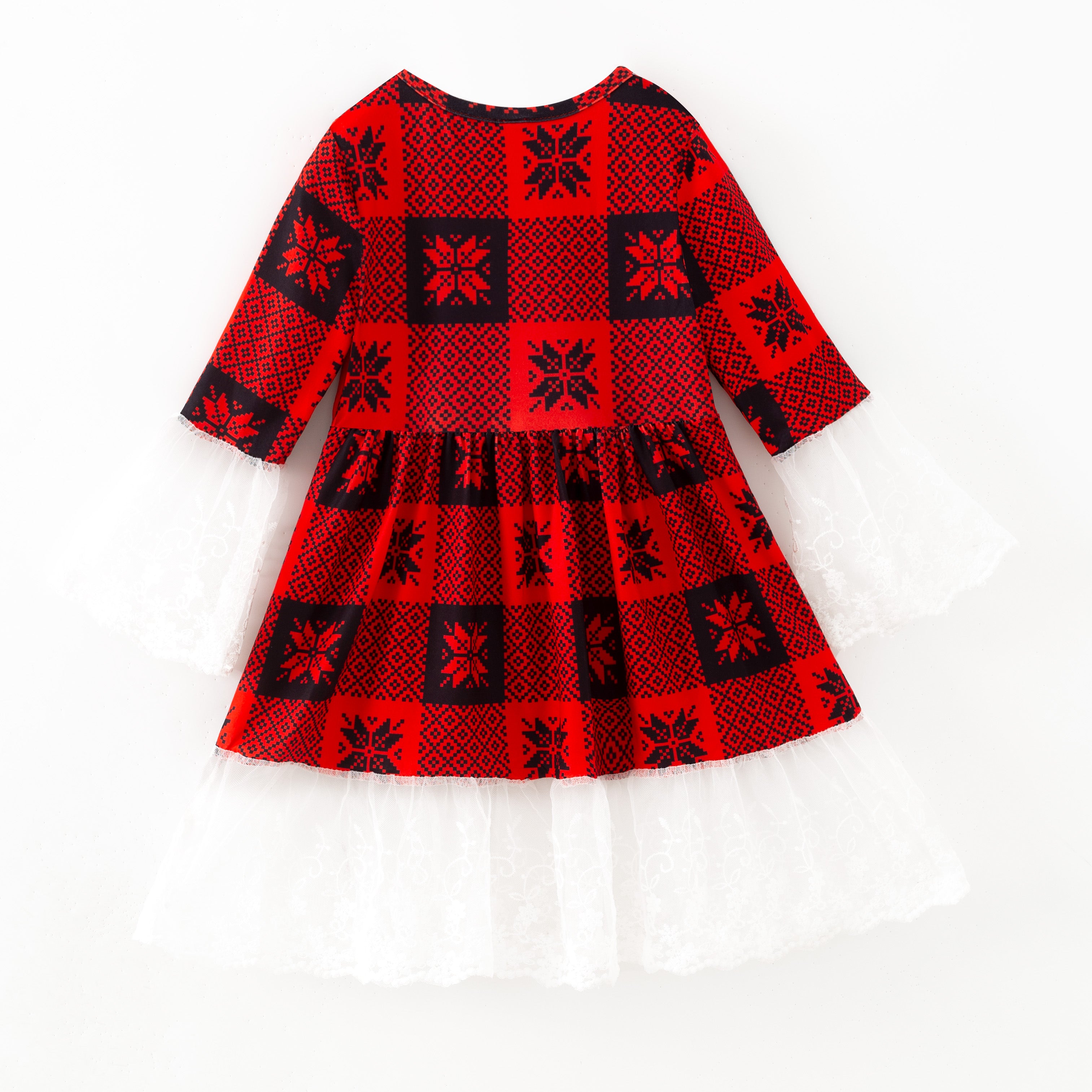 （In Stock）Girls Christmas Print Ruffle Dress