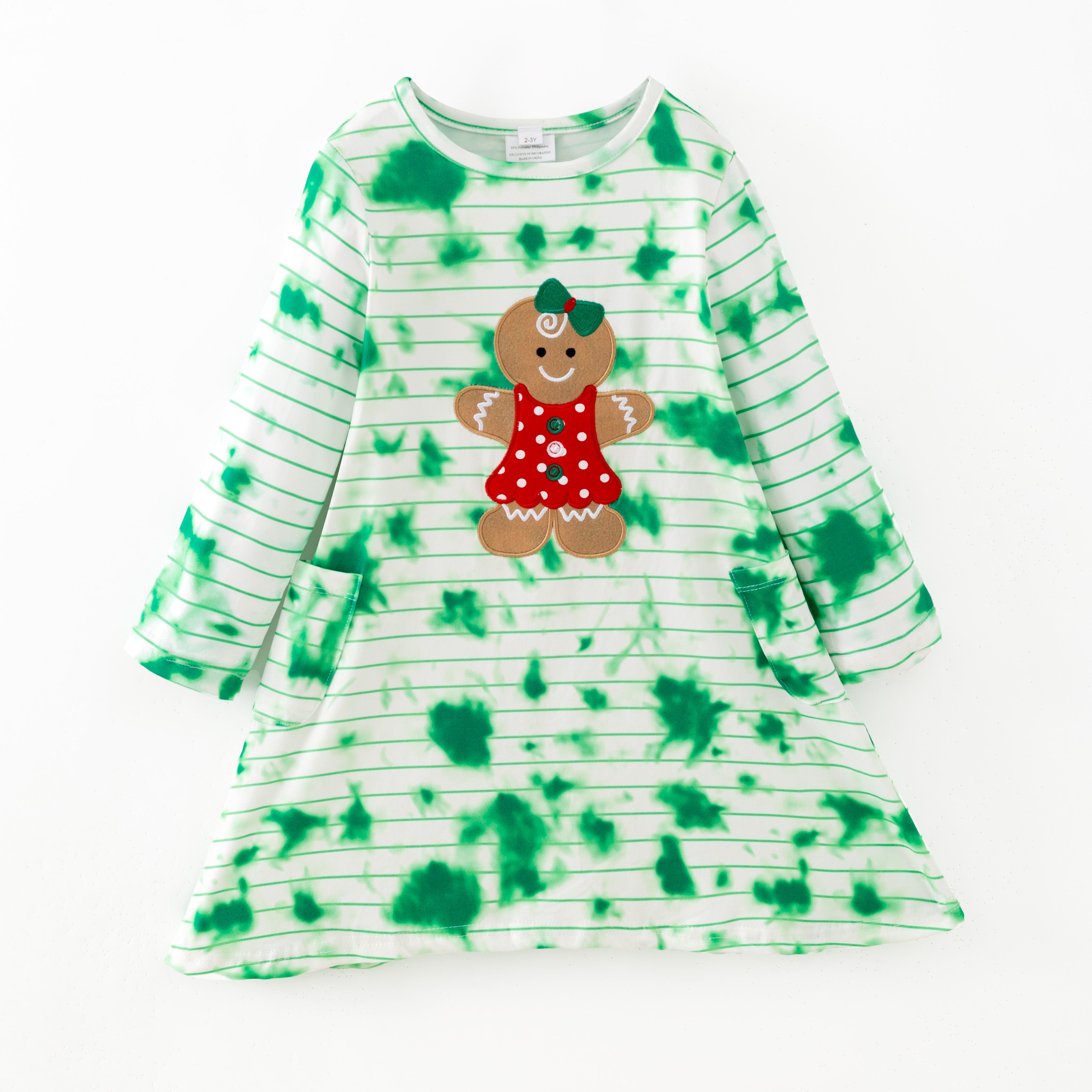 （In Stock）Girls Christmas Gingerbread Applique Dress with Pockets