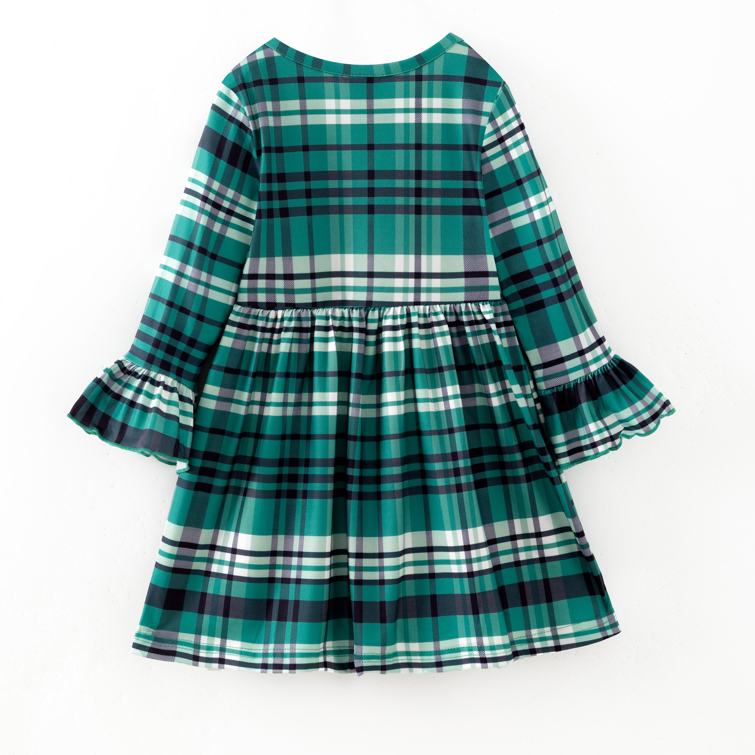 （In Stock）Girls Christmas Green Plaid Dress