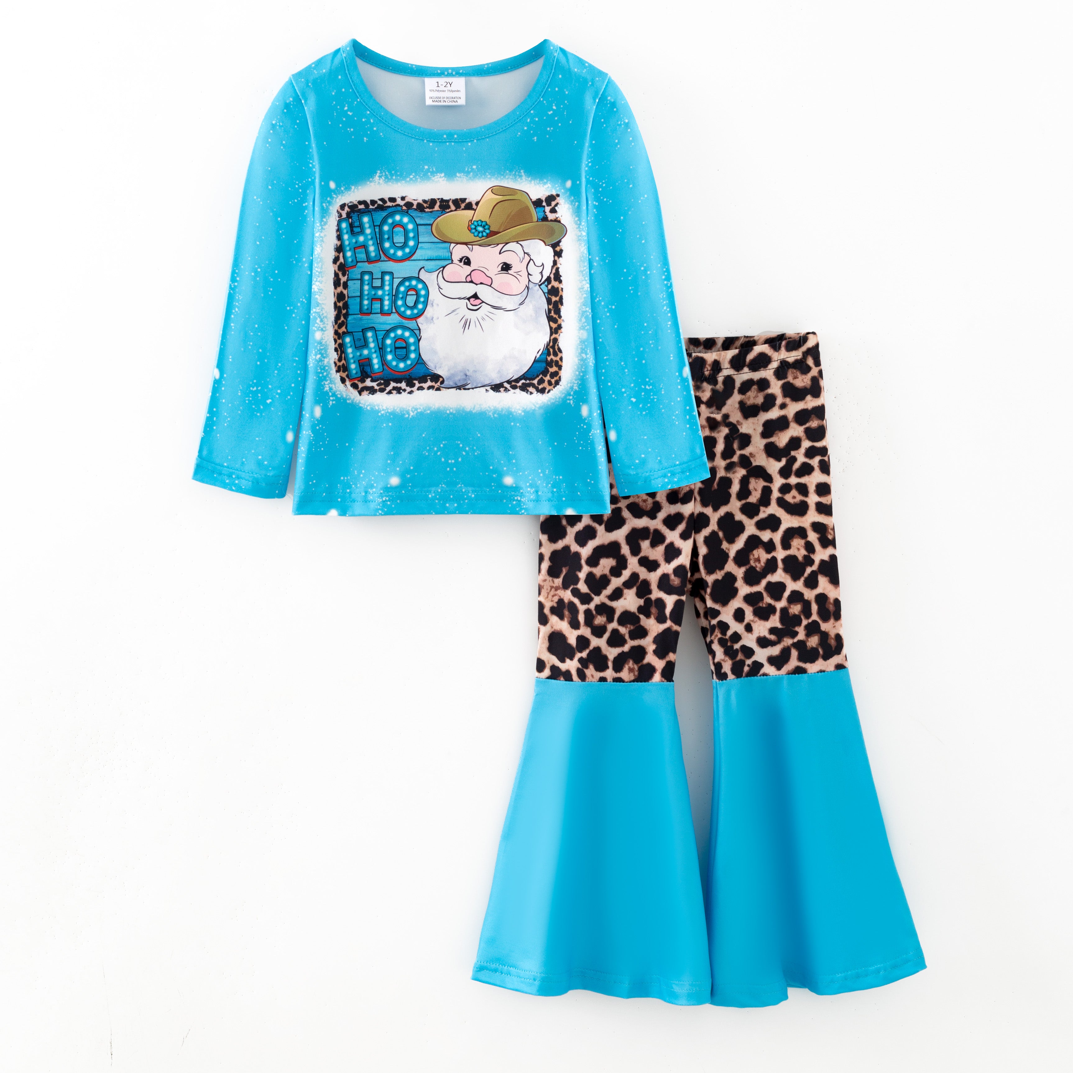 （In Stock）Girls Christmas Santa Claus Print Outfit Set