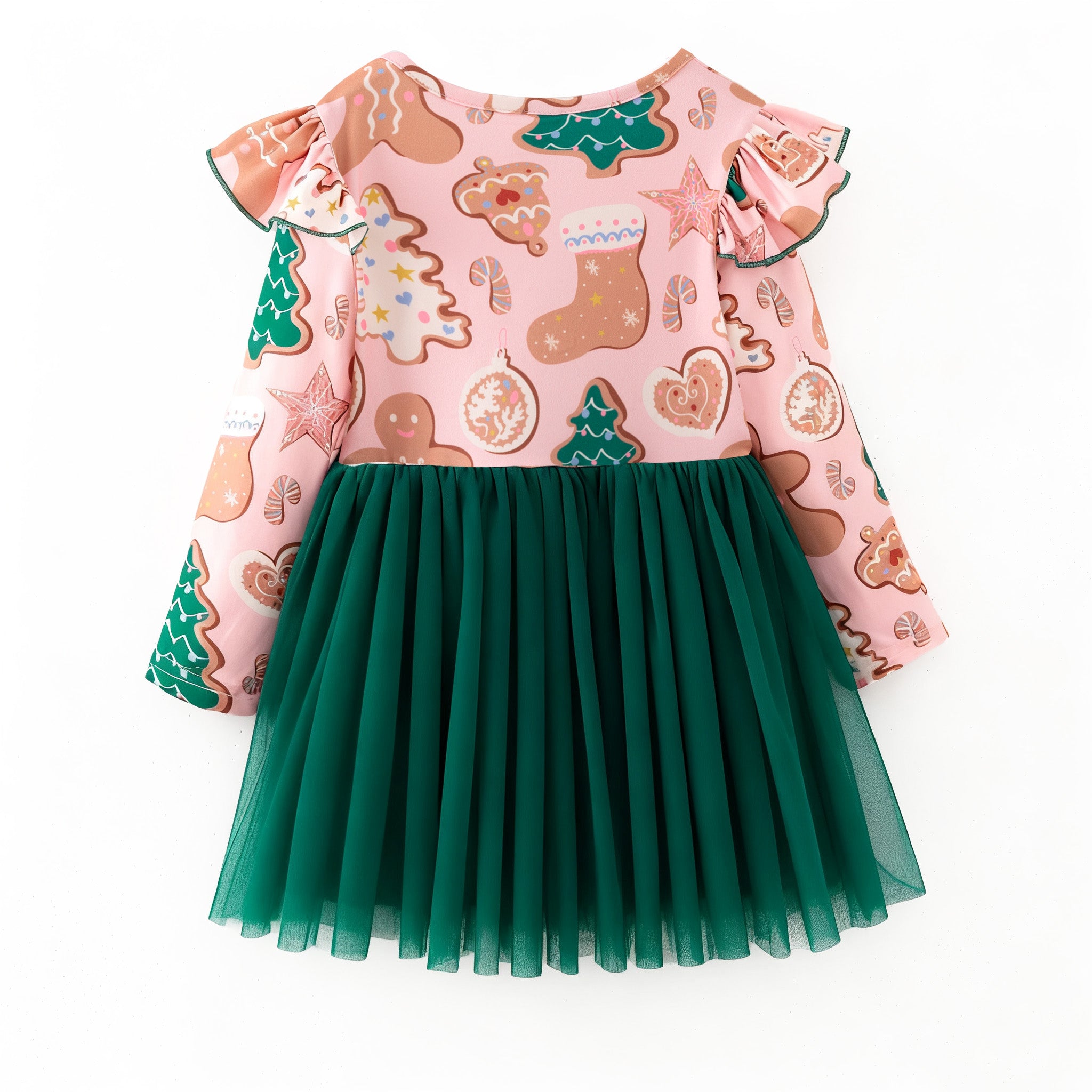 （In Stock）Girls Christmas Gingerbread Print Tulle Dress