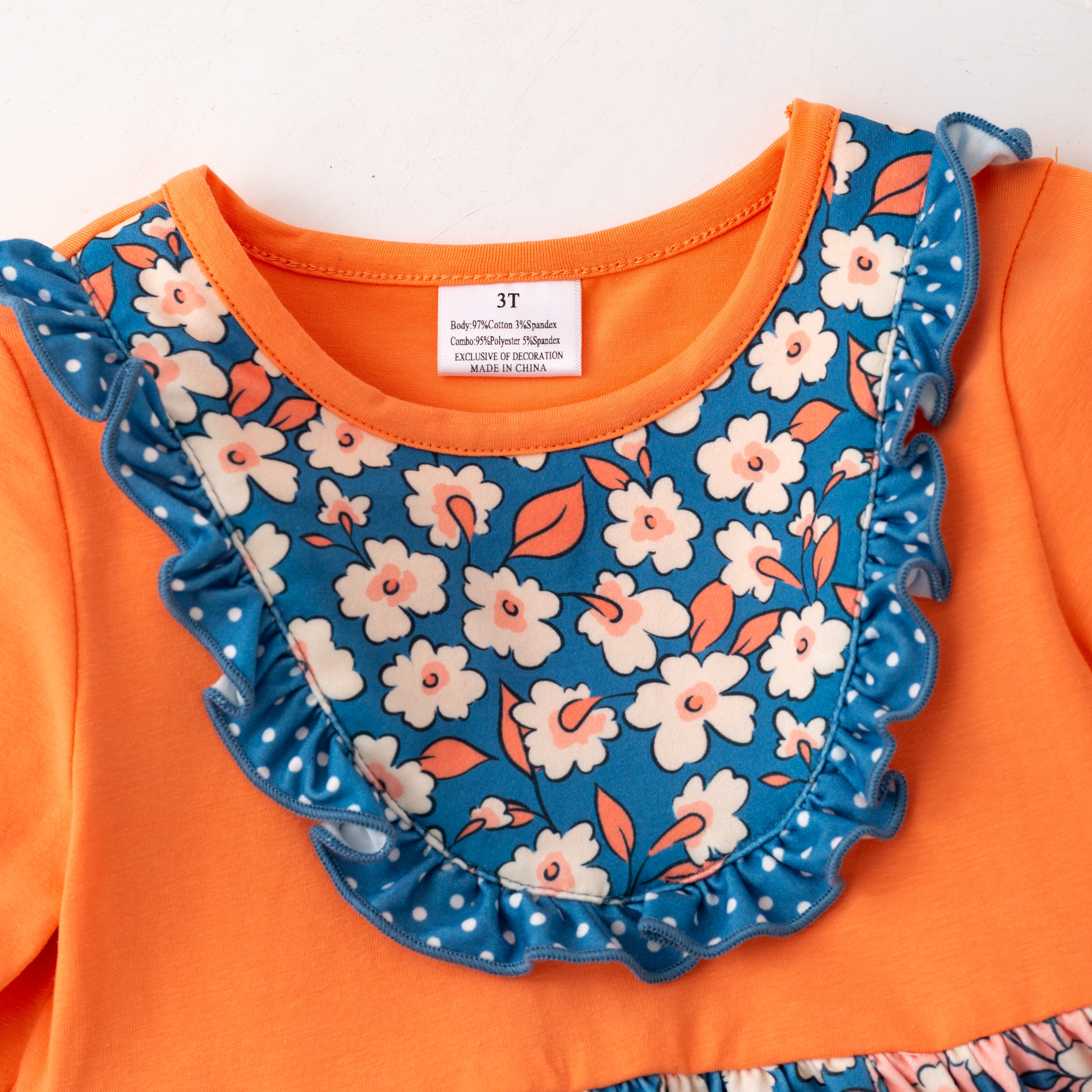 （In Stock）Girls Fall Floral Print Ruffle Outfit Set