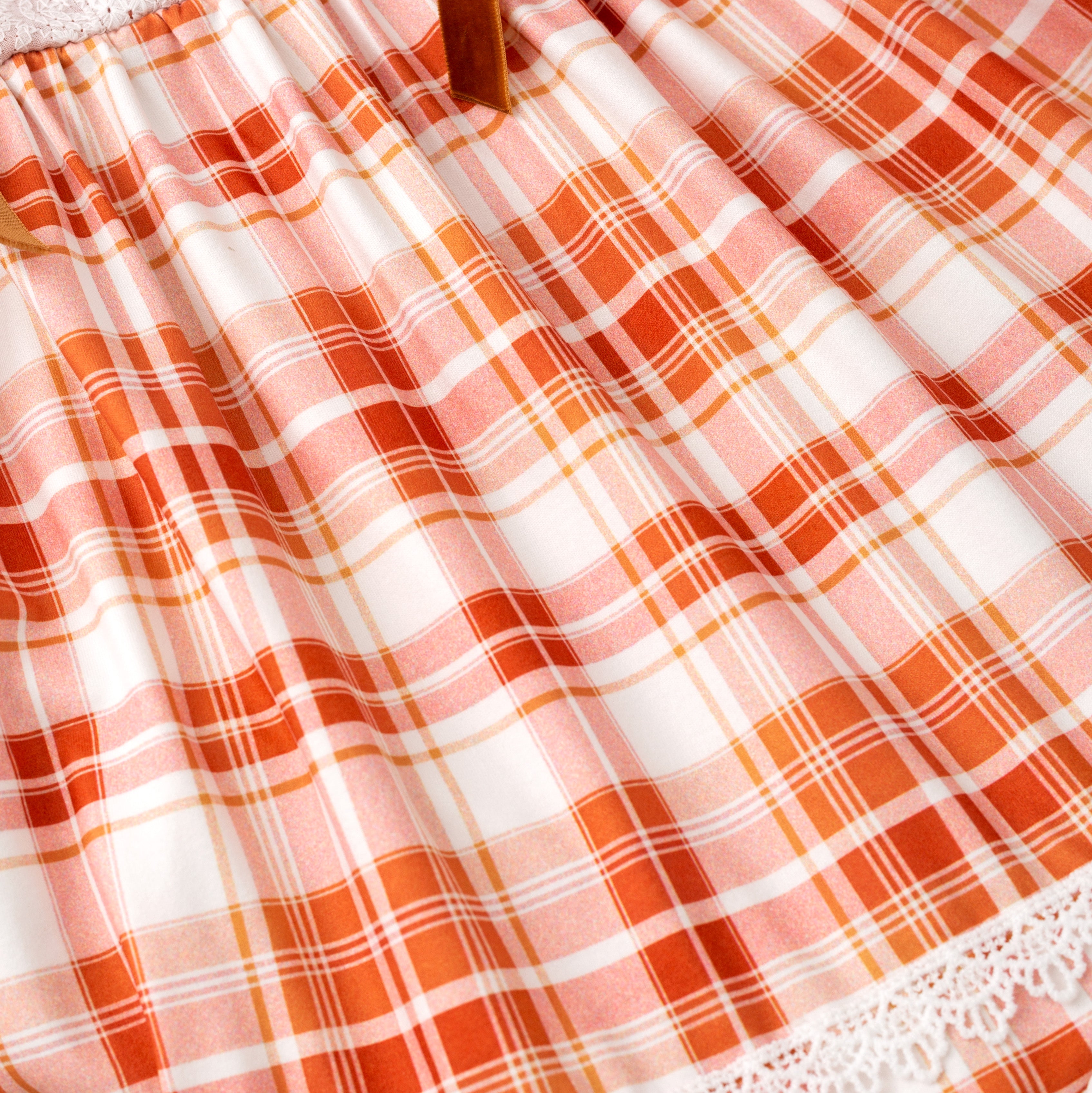 （In Stock）Girls Fall Plaid Lace Ruffle Dress