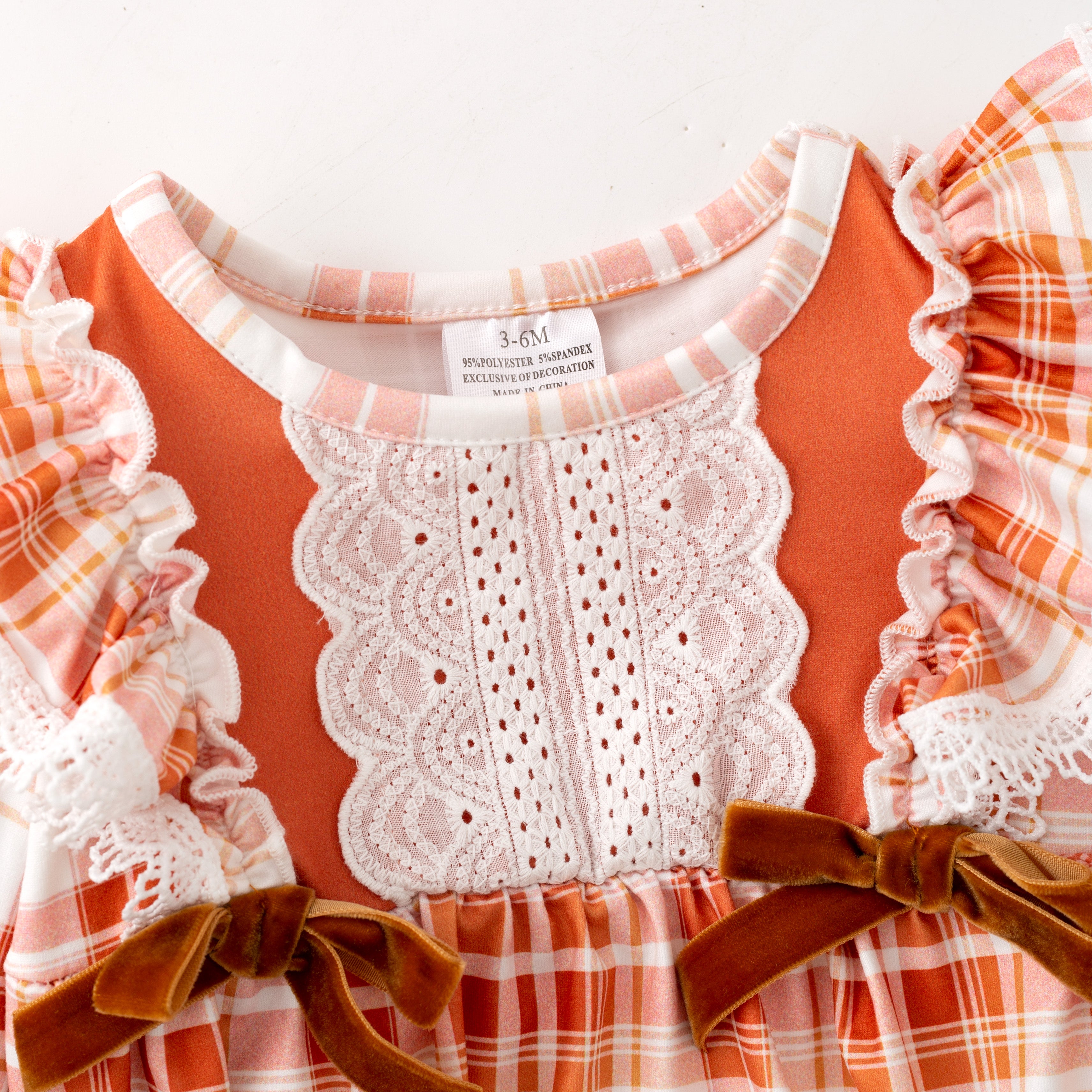 （In Stock）Toddler Girls Fall Plaid Lace Ruffle Romper