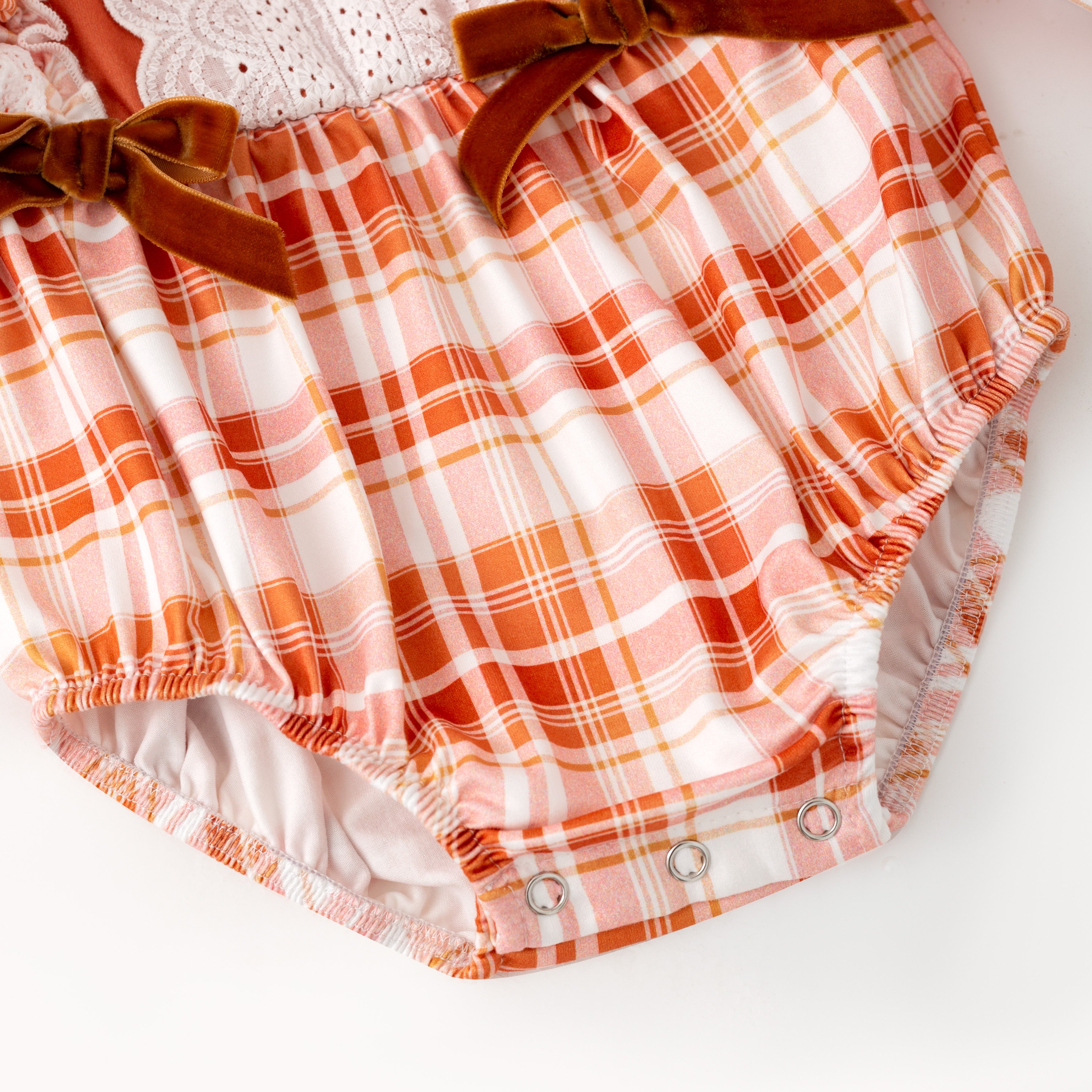 （In Stock）Toddler Girls Fall Plaid Lace Ruffle Romper
