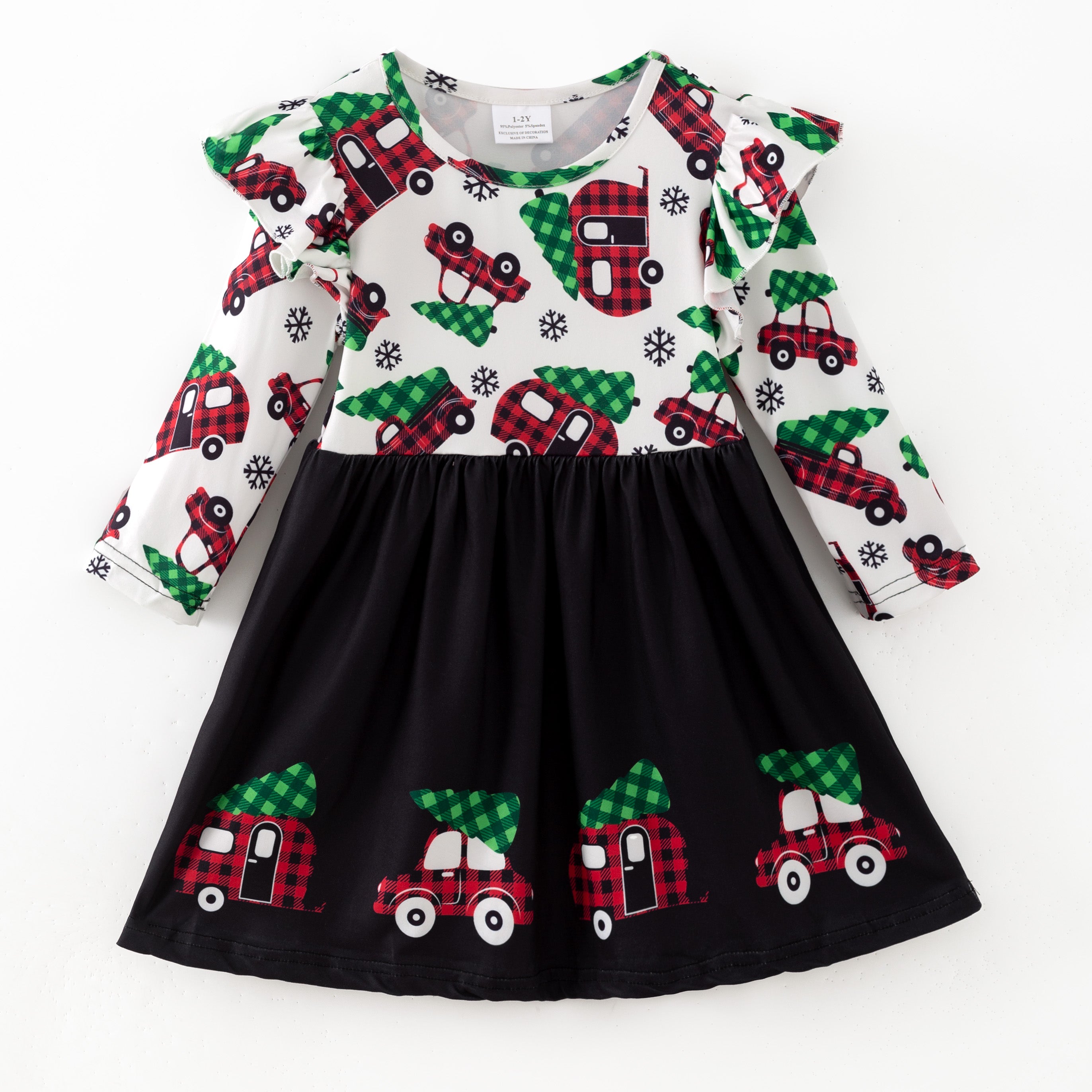 （In Stock）Girls Christmas Print Milk Silk Dress