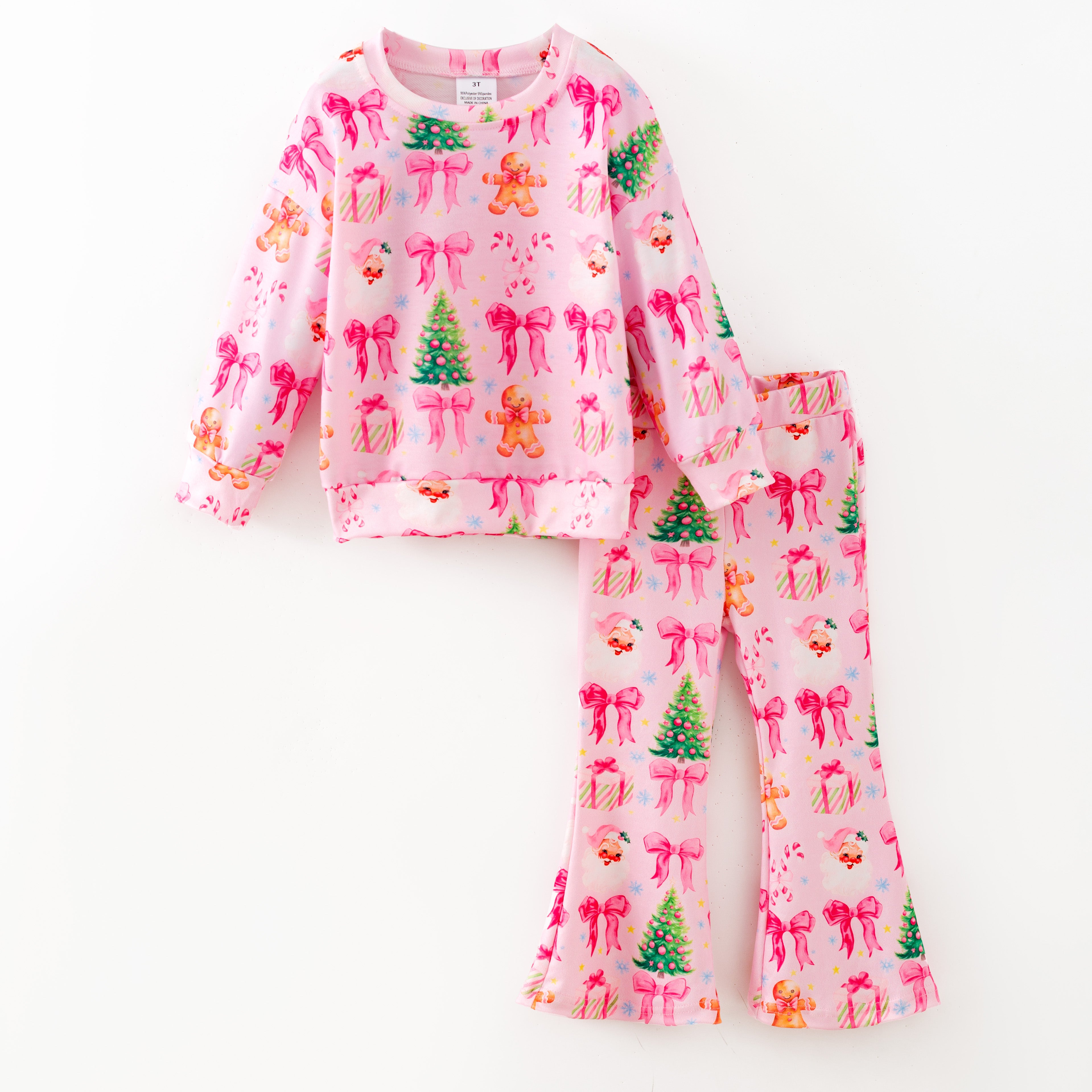 （Pre Order,Prepack Zone）Girls Bow Print Twill Sweatshirt Suit（Mix Size）