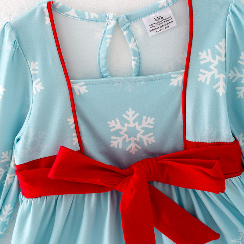 （In Stock Q11-3-2）Girls Christmas Snow Print Dress