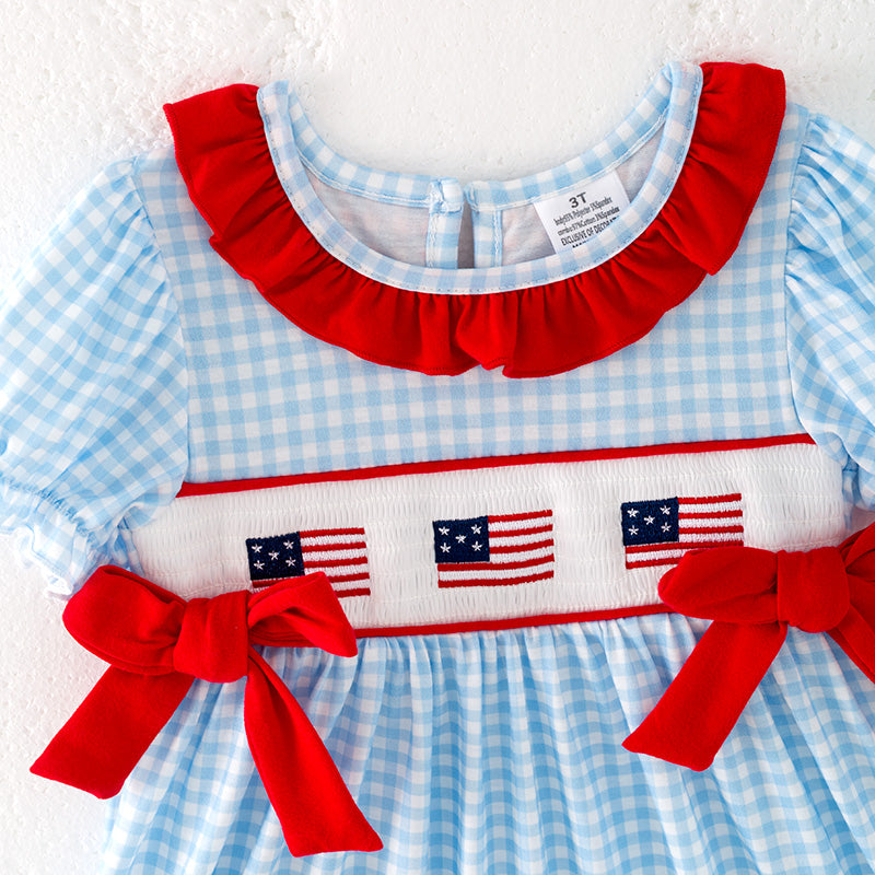 （In Stock）Girls Patriotic Embroidery Smocked Dress