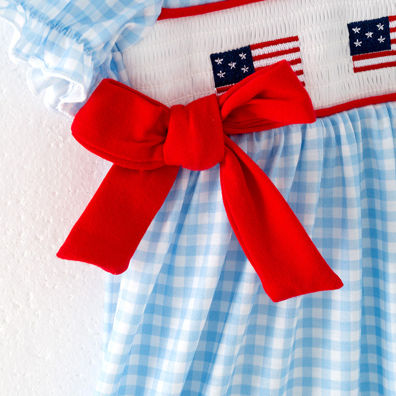 （In Stock）Girls Patriotic Embroidery Smocked Dress