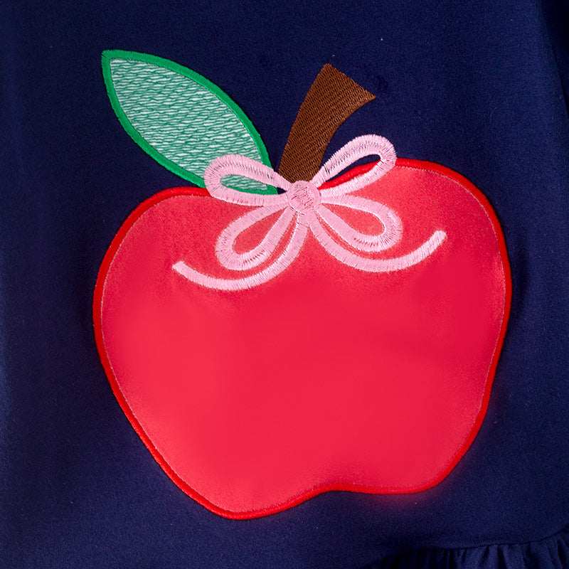 （In Stock）Girls Summer Back To School Apple Applique Outfit Set
