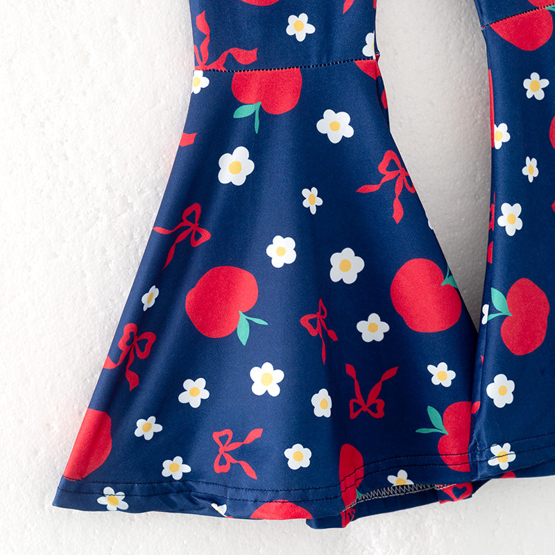 （In Stock）Girls Summer Back To School Apple Applique Outfit Set