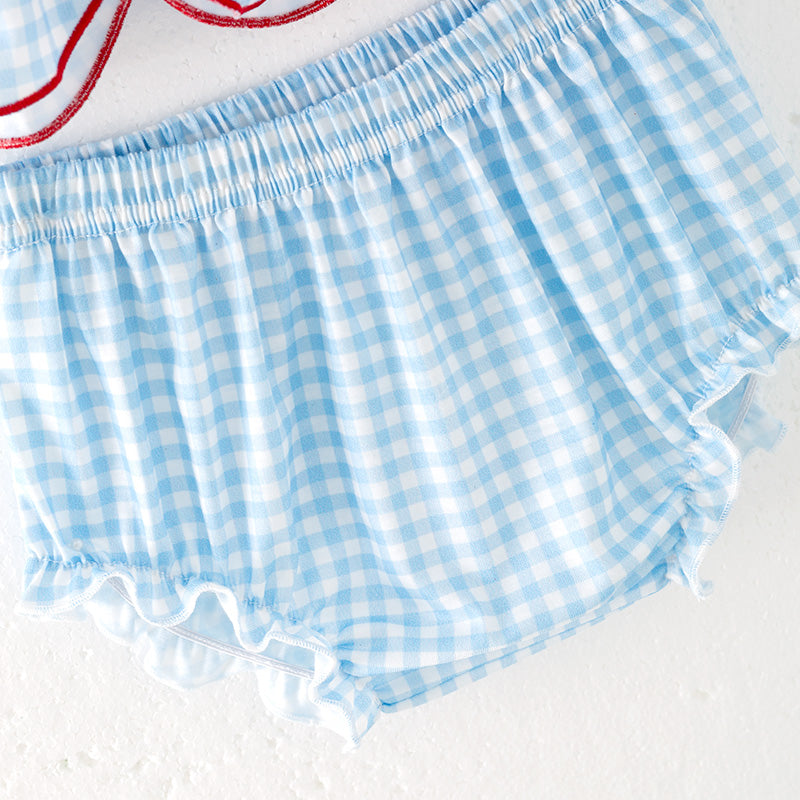 （In Stock）Toddler Girls Patriotic Embroidery Smocked Bloomer Set