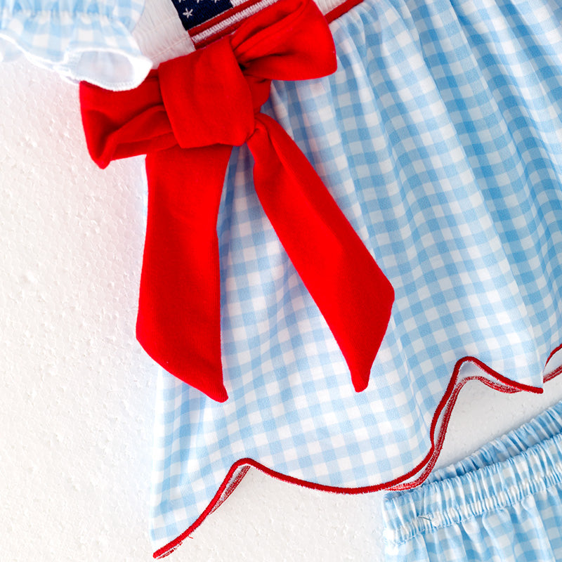 （In Stock）Toddler Girls Patriotic Embroidery Smocked Bloomer Set