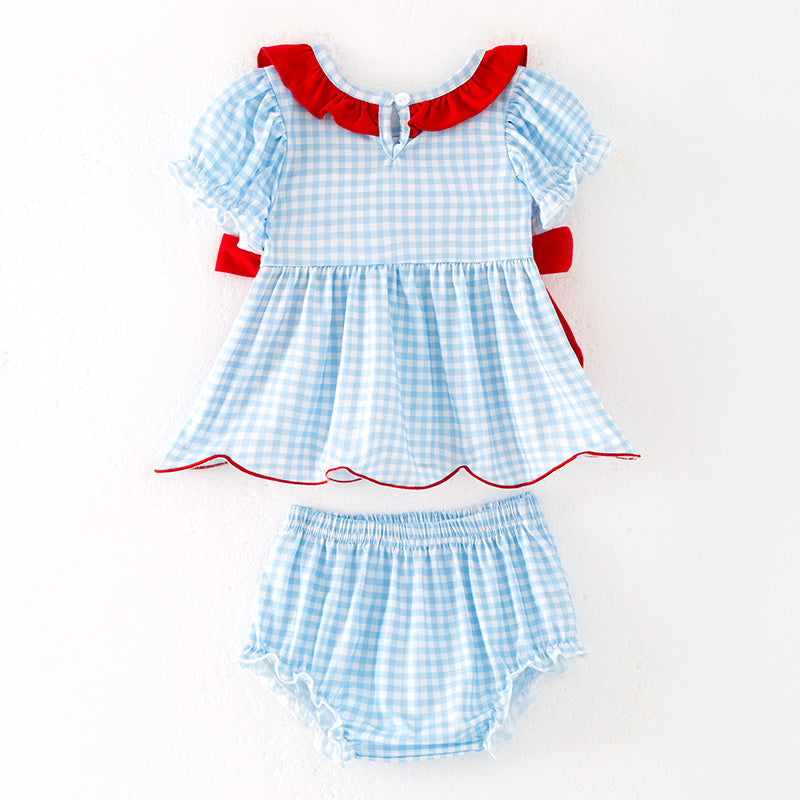 （In Stock）Toddler Girls Patriotic Embroidery Smocked Bloomer Set