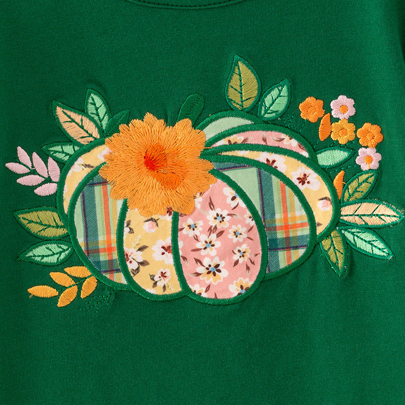 （In Stock）Girls Fall Pumpkin Applique Ruffle Outfit Set