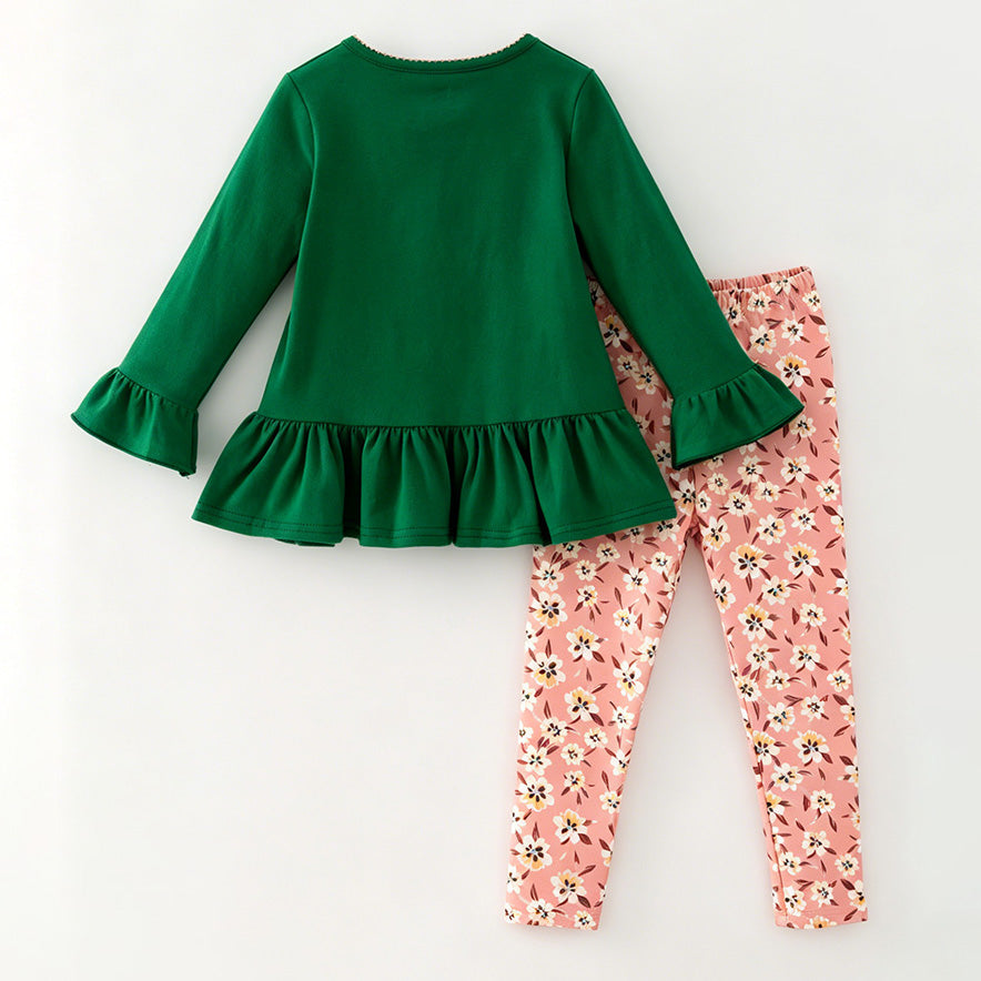 （In Stock）Girls Fall Pumpkin Applique Ruffle Outfit Set