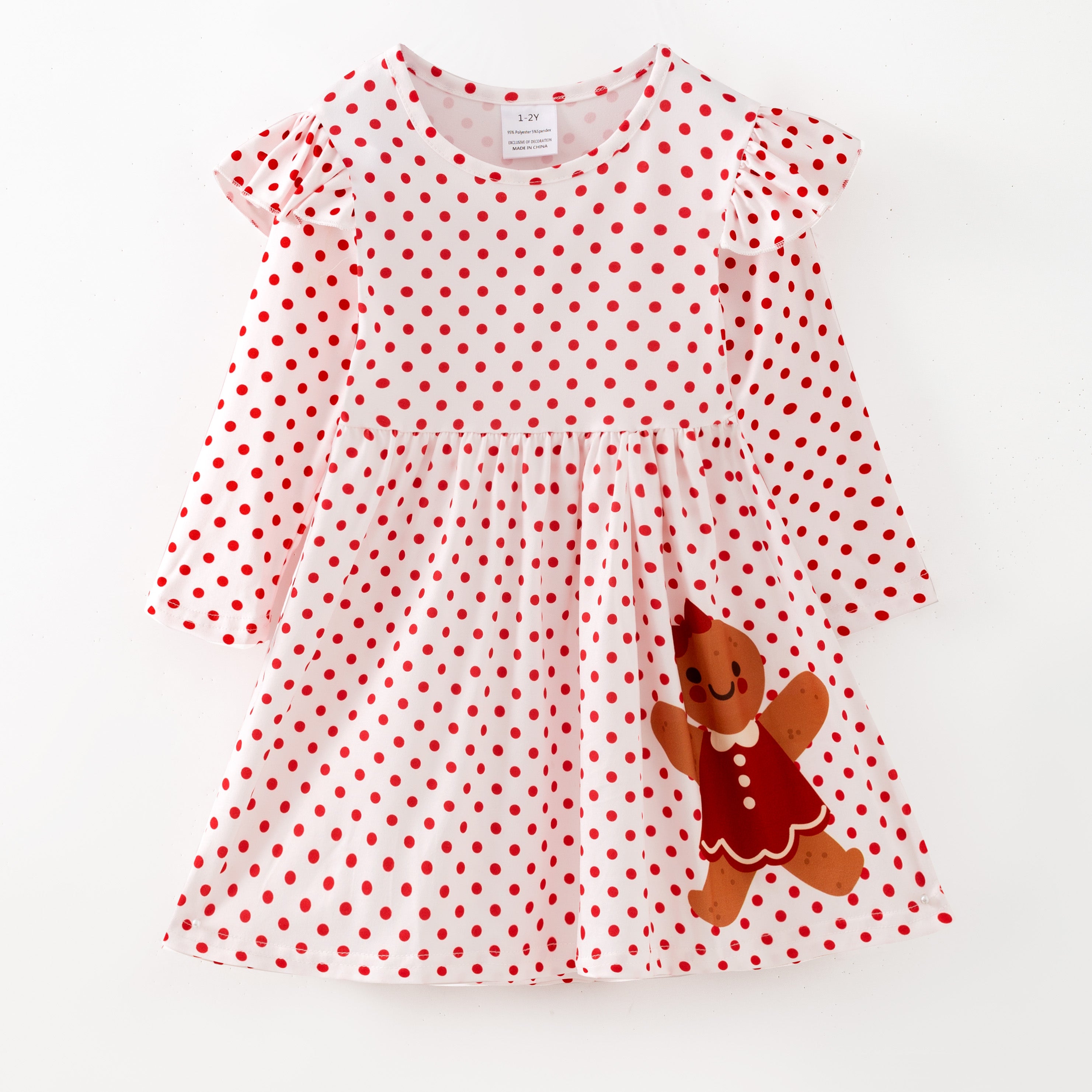 （In Stock）Girls Christmas Gingerbread Print Dress