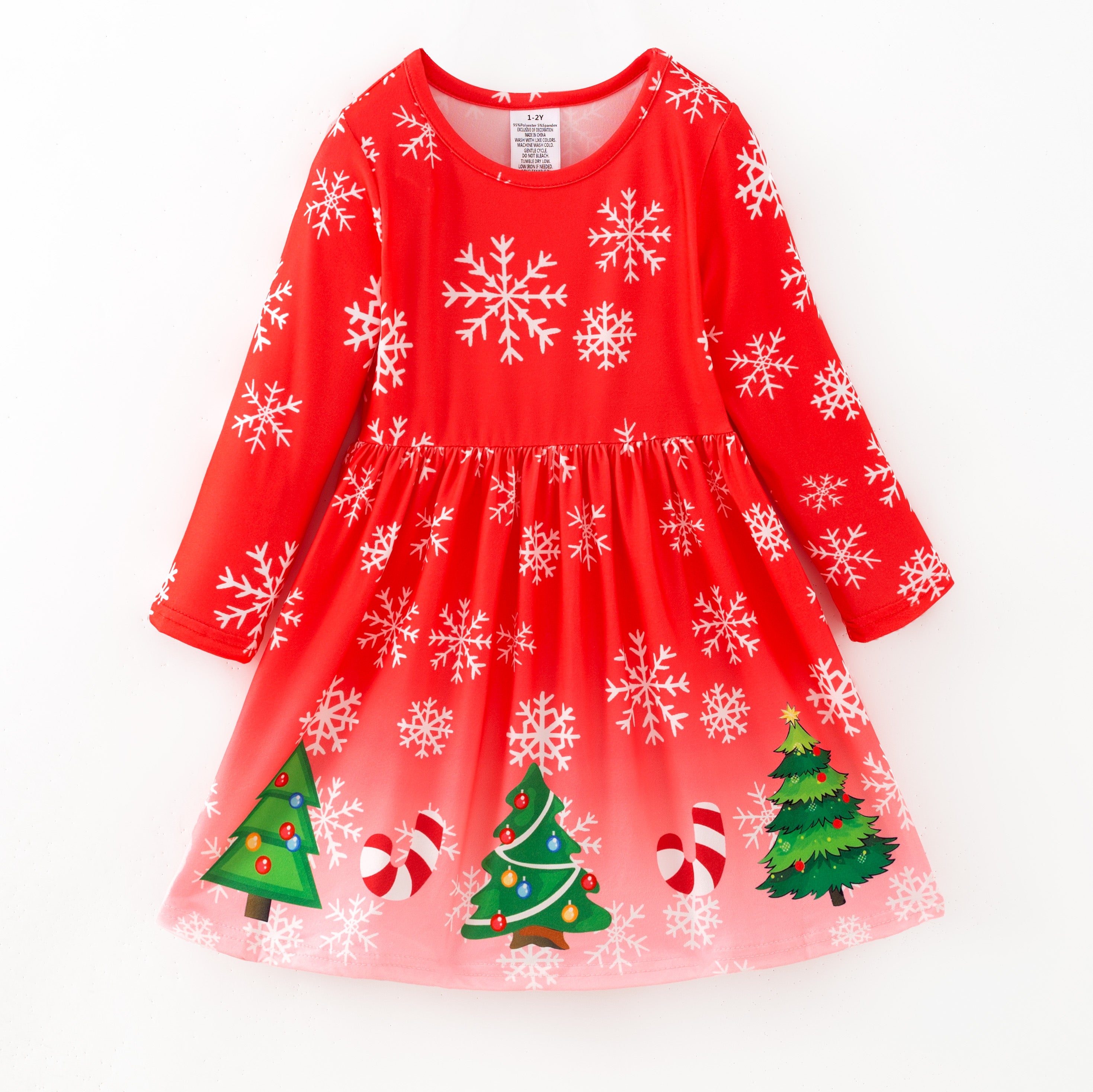 （In Stock）Girls Christmas Snowflake Print Dress