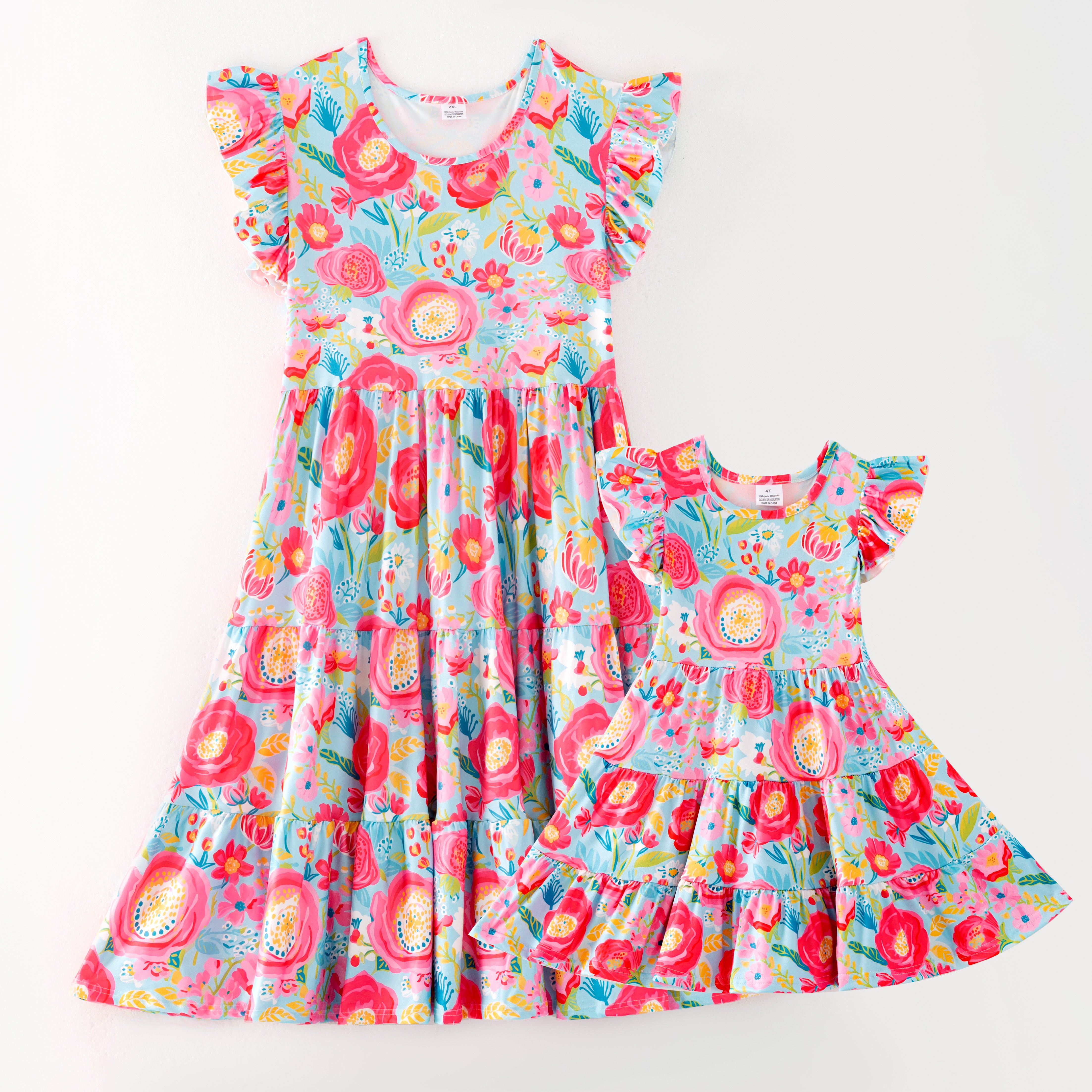 （Pre Order）Mommy and Me Spring＆Summer Sunflower Print Dress,Set