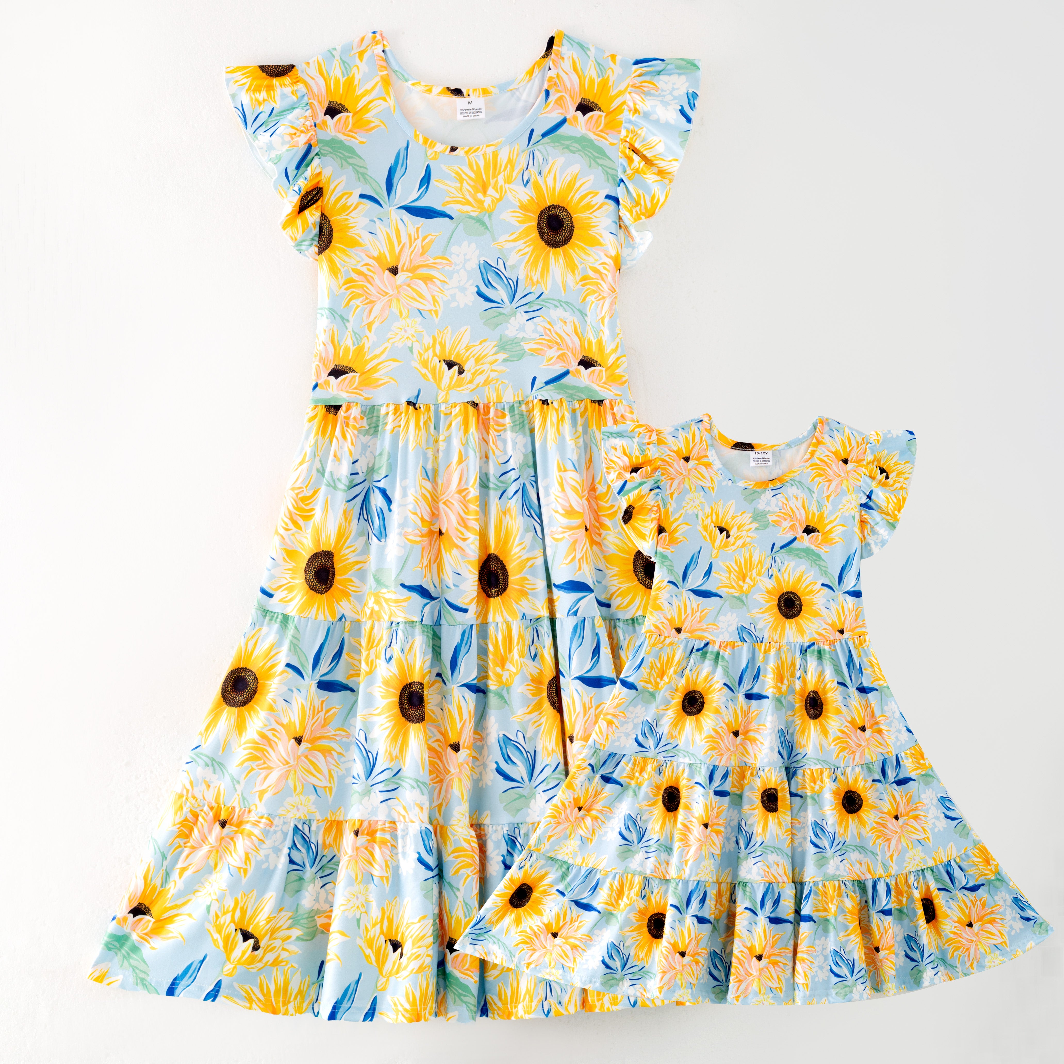 （Pre Order）Mommy and Me Spring＆Summer Sunflower Print Dress,Set