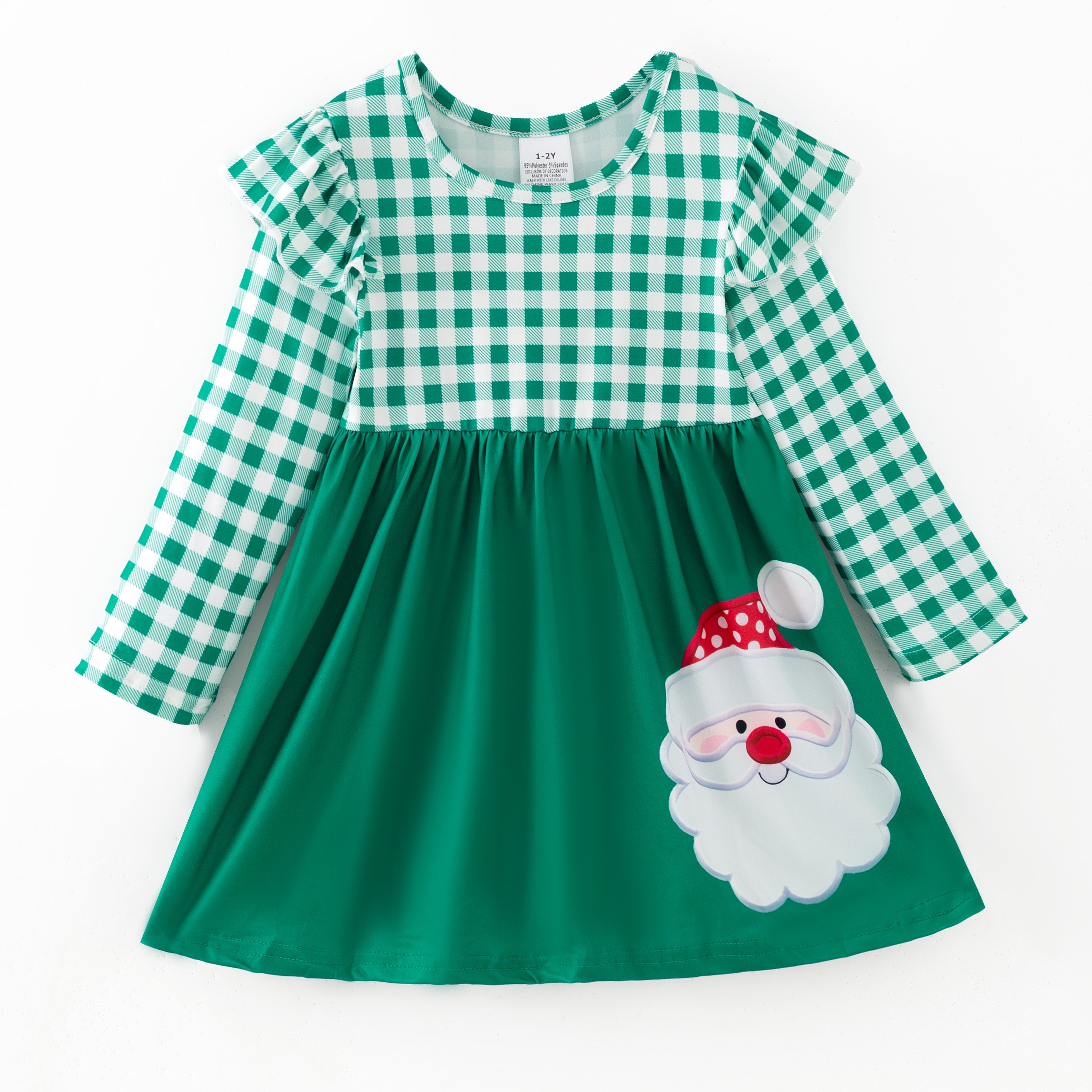 （In Stock）Girls Christmas Santa Claus Print Dress