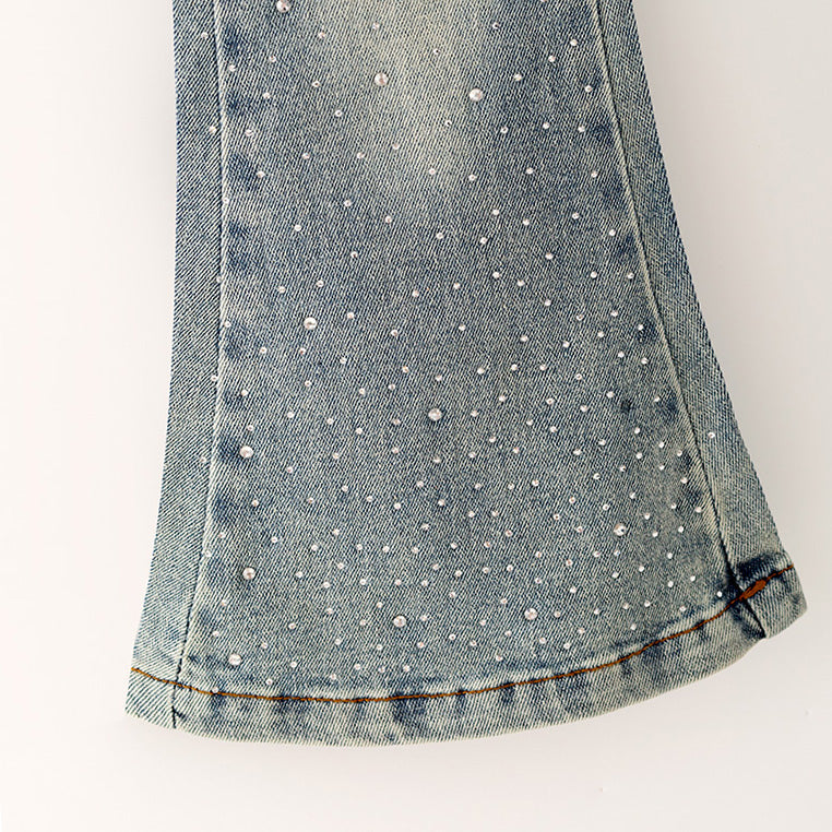 （In Stock）Girls Fall Light Blue Crystal Jeans