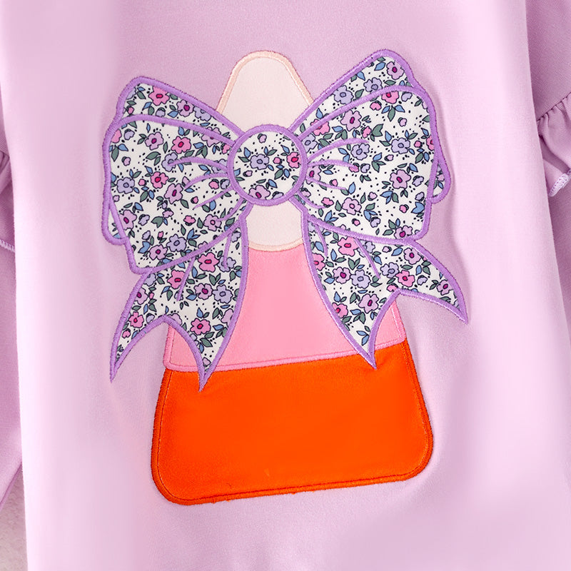 （In Stock）Girls Halloween Candy Corn Applique Cotton Outfit Set