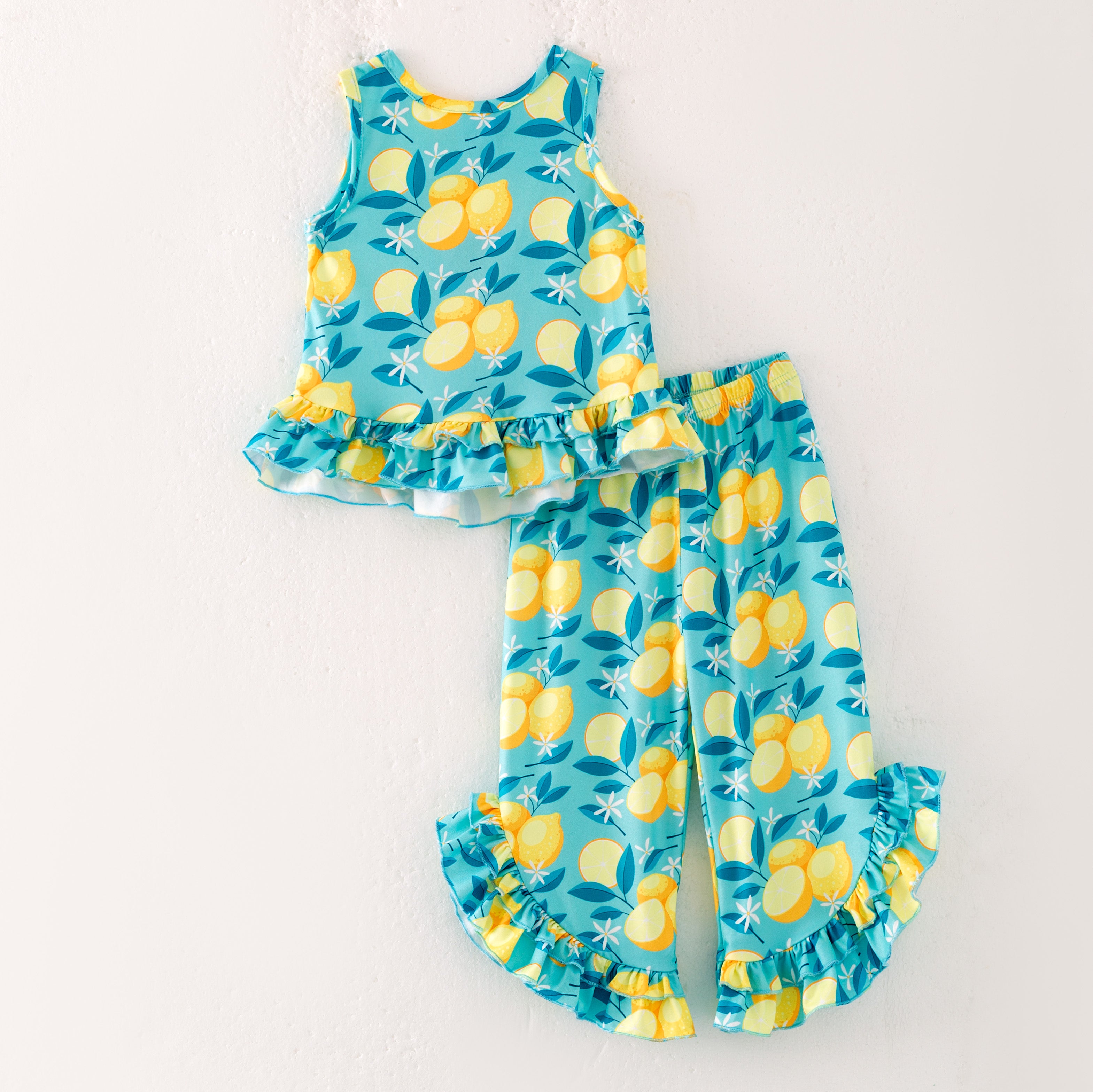 （In Stock）Girls Summer Lemon Print Outfit Set