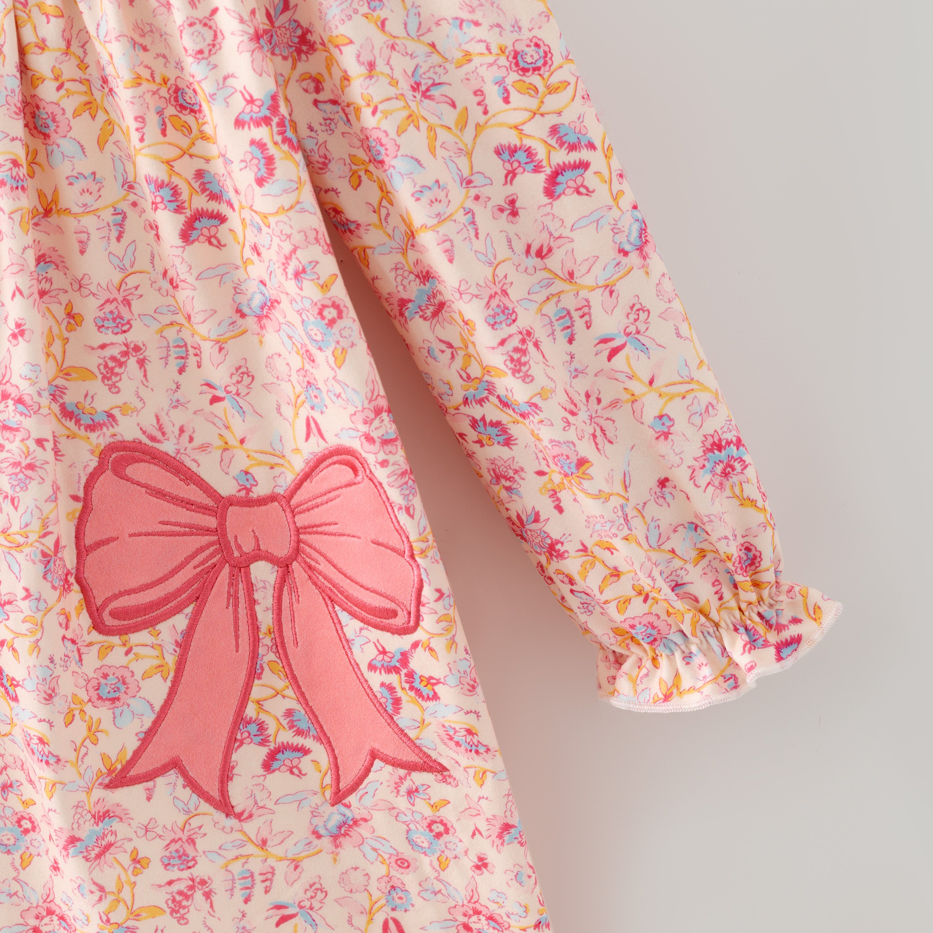 （In Stock）Girls Fall Bow Applique Dress