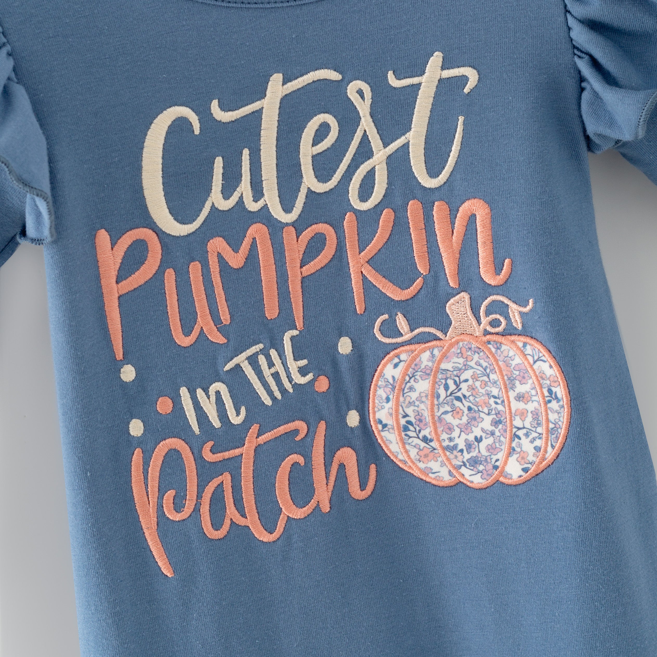 （In Stock）Toddler Girls Fall Pumpkin Embroidery Cotton Romper