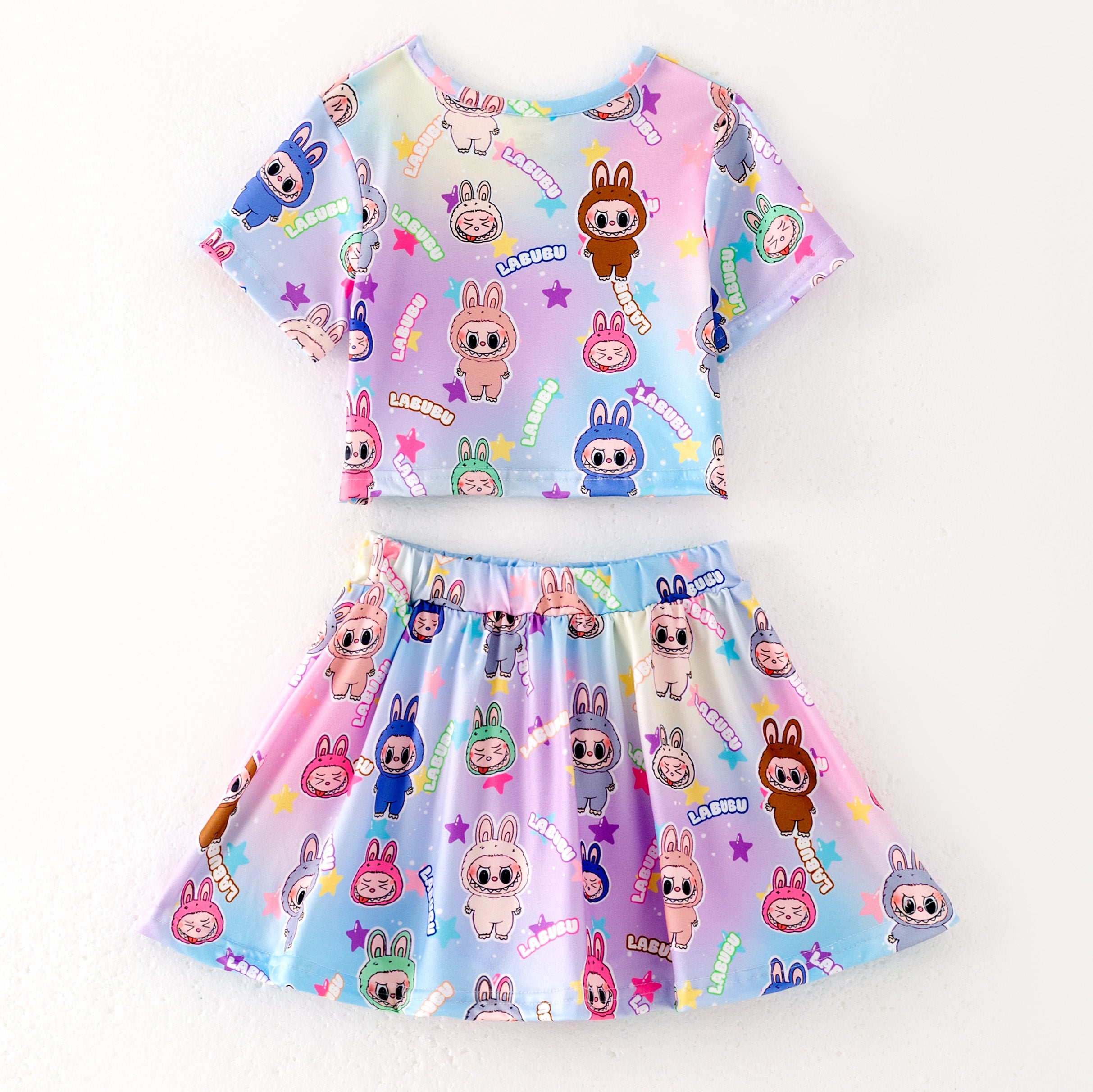 （Pre Order）Girls Spring and Summer Cartoon Print Skort Set