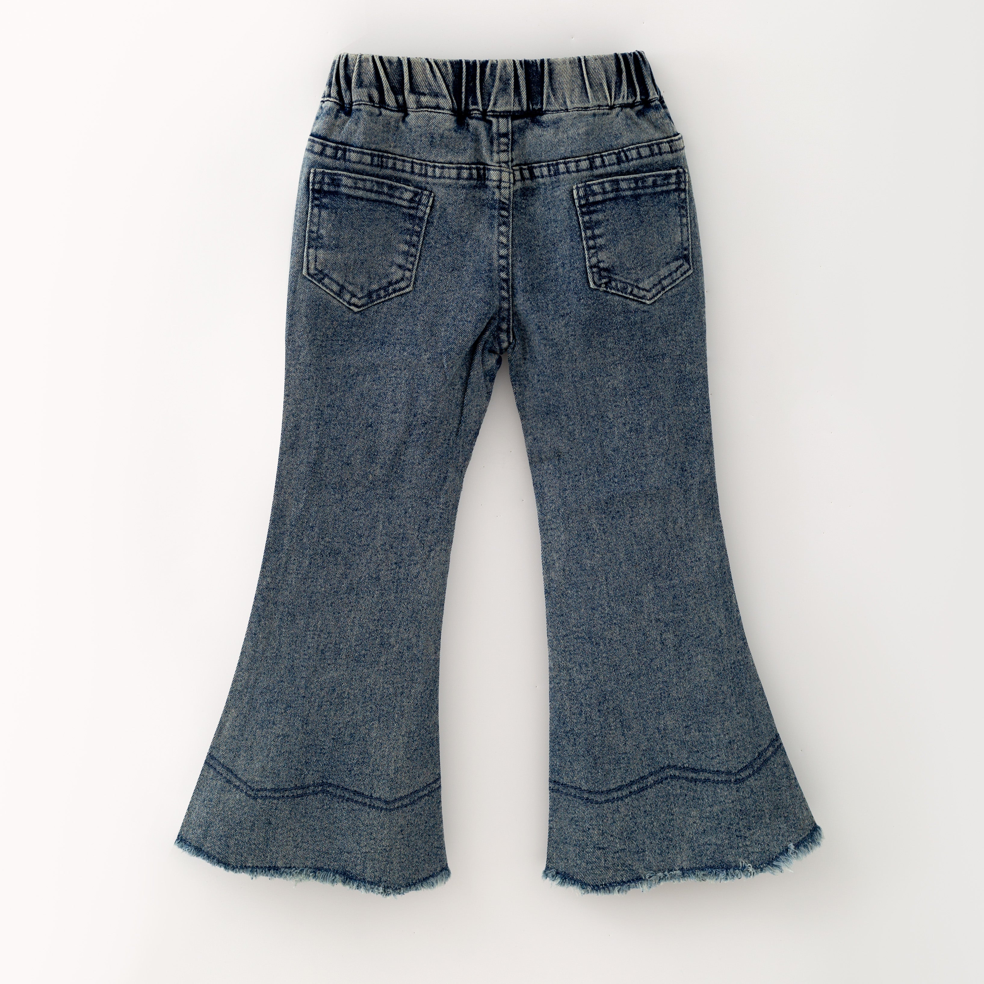 （In Stock）Girls Fall Dark Blue Bowknot Flared Jeans