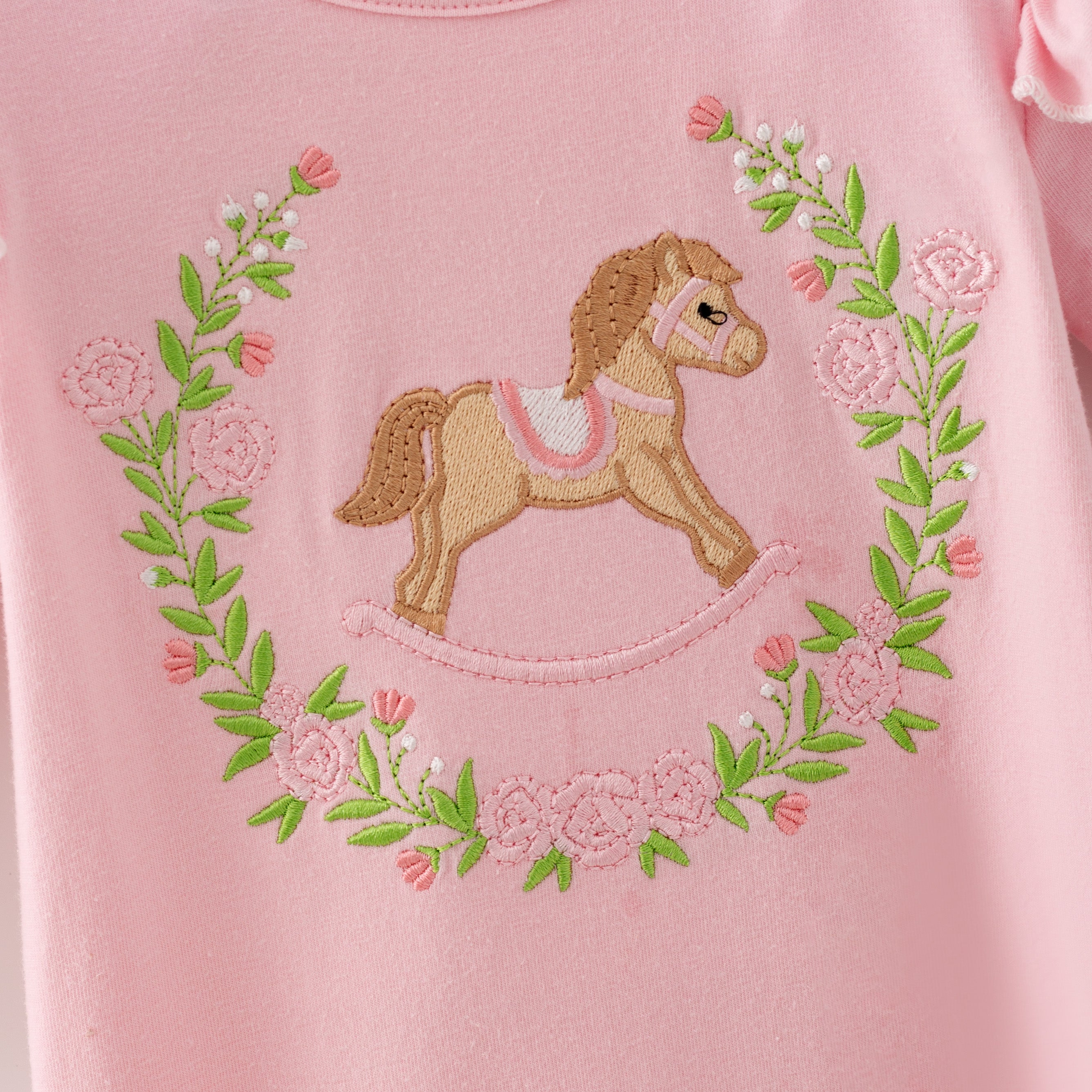 （In Stock）Toddler Girls Fall Rocking Horse Embroidery Cotton Romper