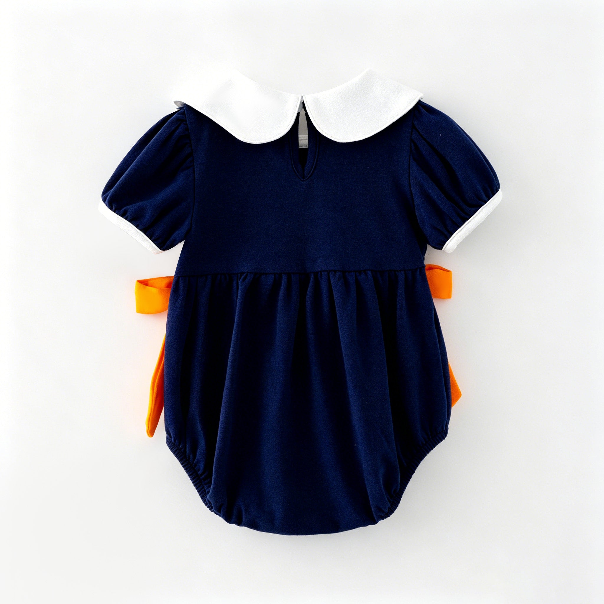 （In Stock）Toddler Girls Fall Pumpkin Embroidery Cotton Smocked Romper