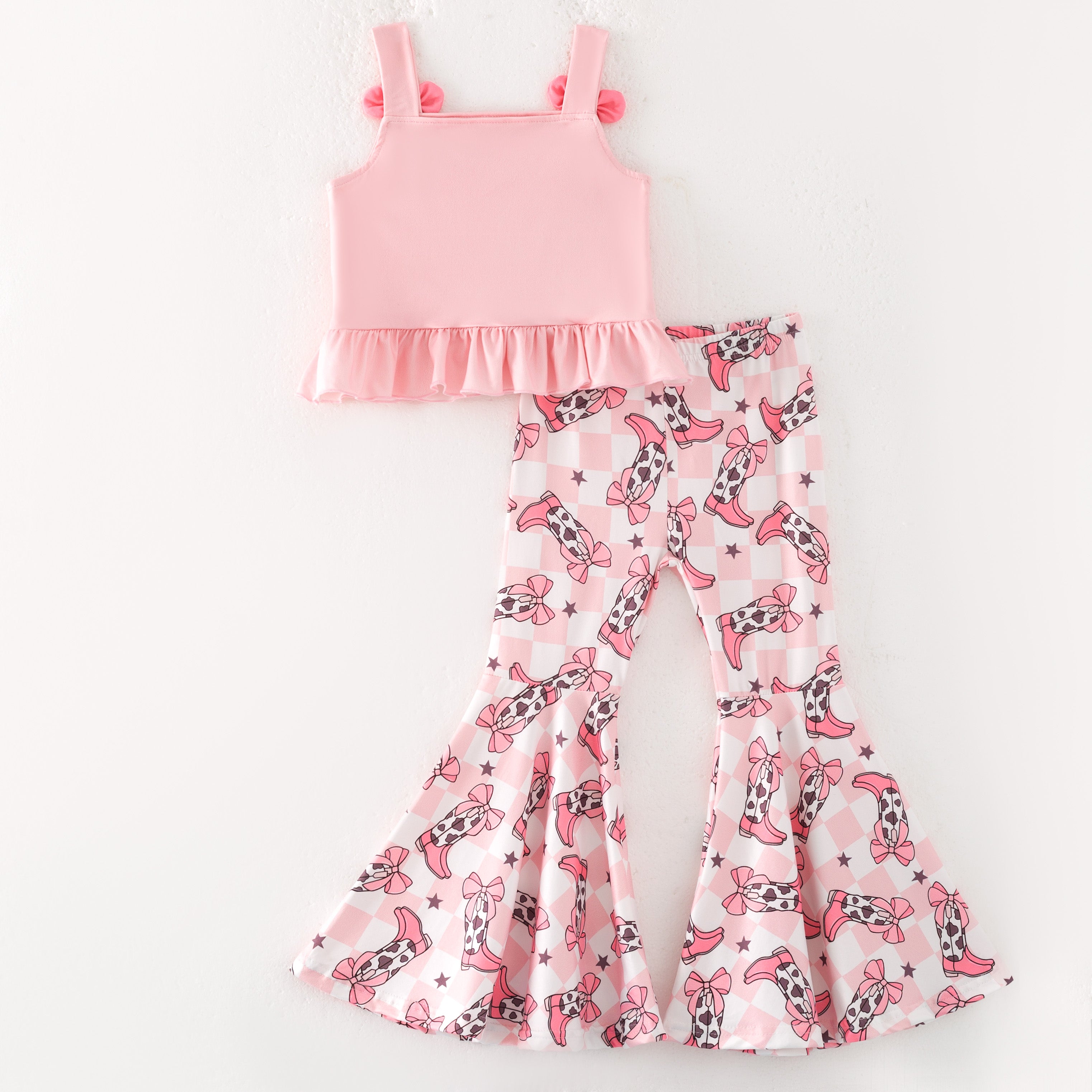 （Pre Order）Girls Spring and Summer Cow Girl Print Outfit Set