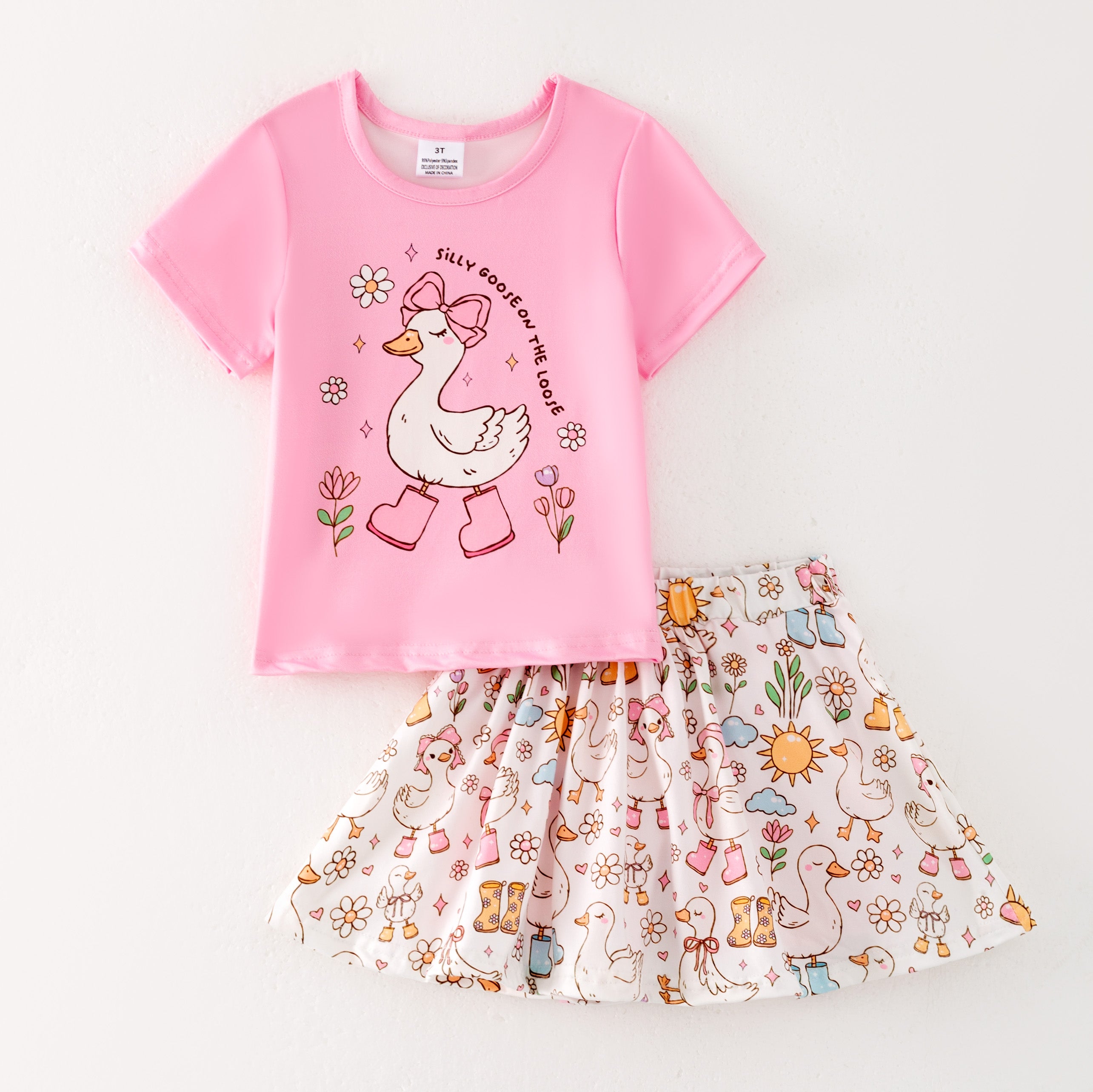 （Pre Order）Girls Spring and Summer Silly Goose Print Skort Set