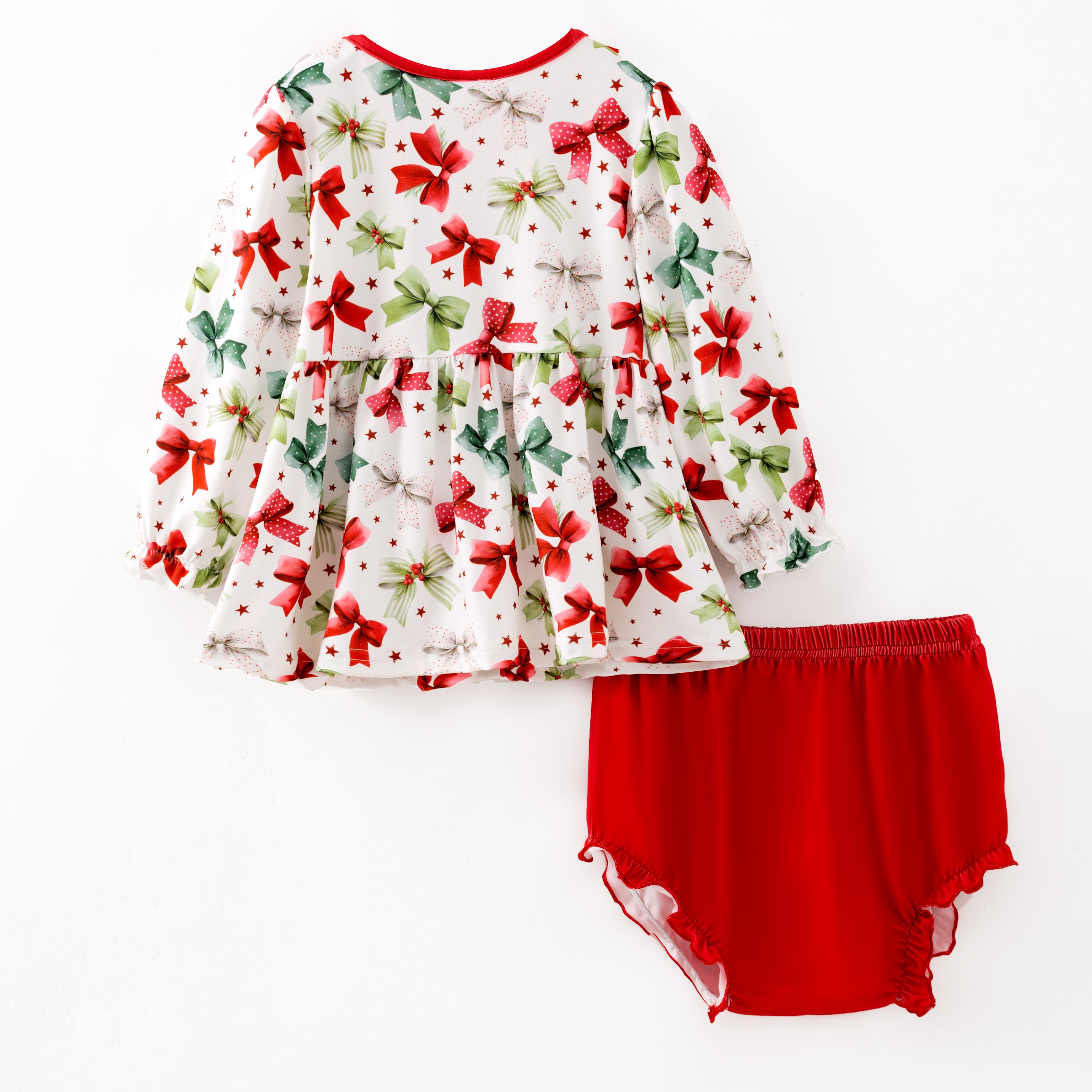 （Pre Order,Prepack Zone）Siblings Christmas Bow Print Dress,Top&Romper