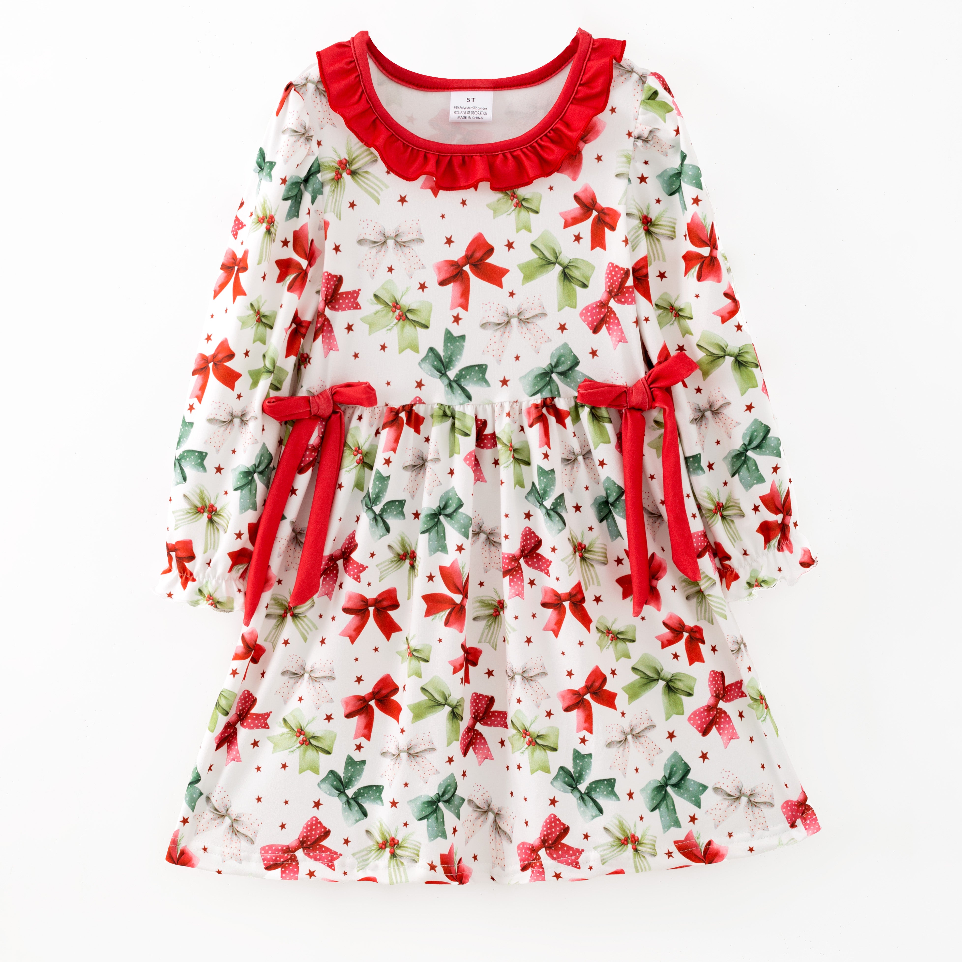 （Pre Order,Prepack Zone）Siblings Christmas Bow Print Dress,Top&Romper