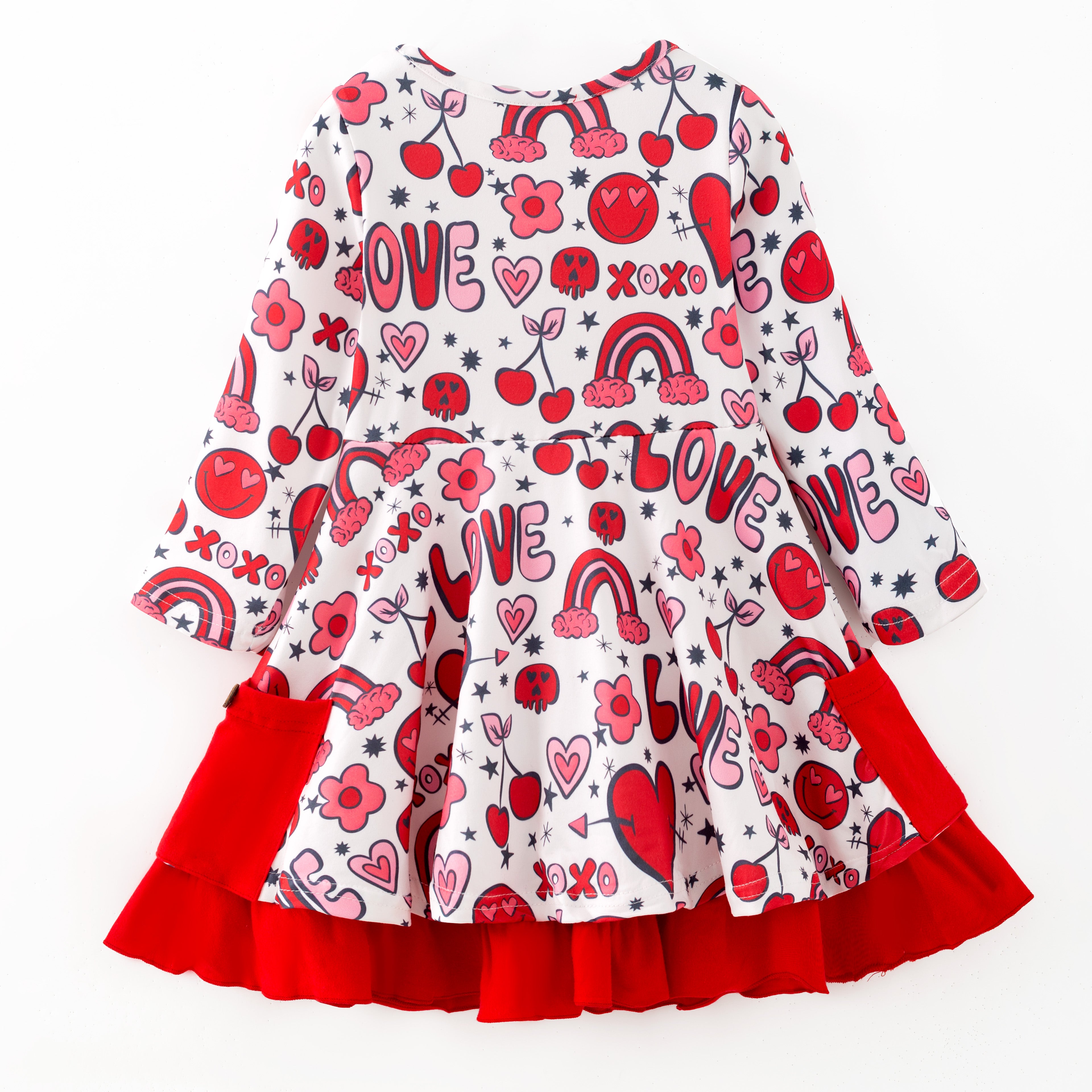 （In Stock）Girls Valentine's Day Print Dress with Pockets