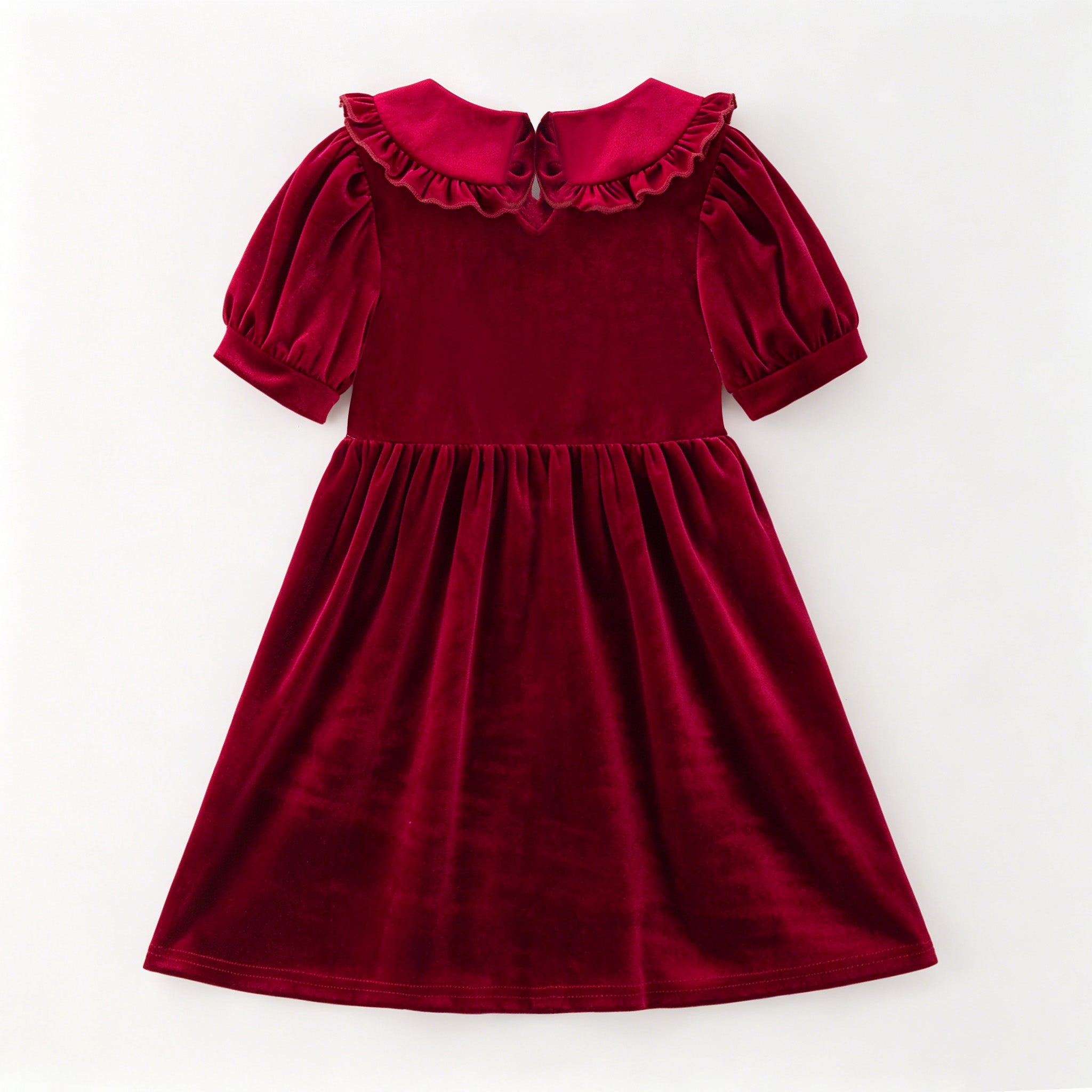 （In Stock）Girls Christmas Red Velvet Smocked Dress